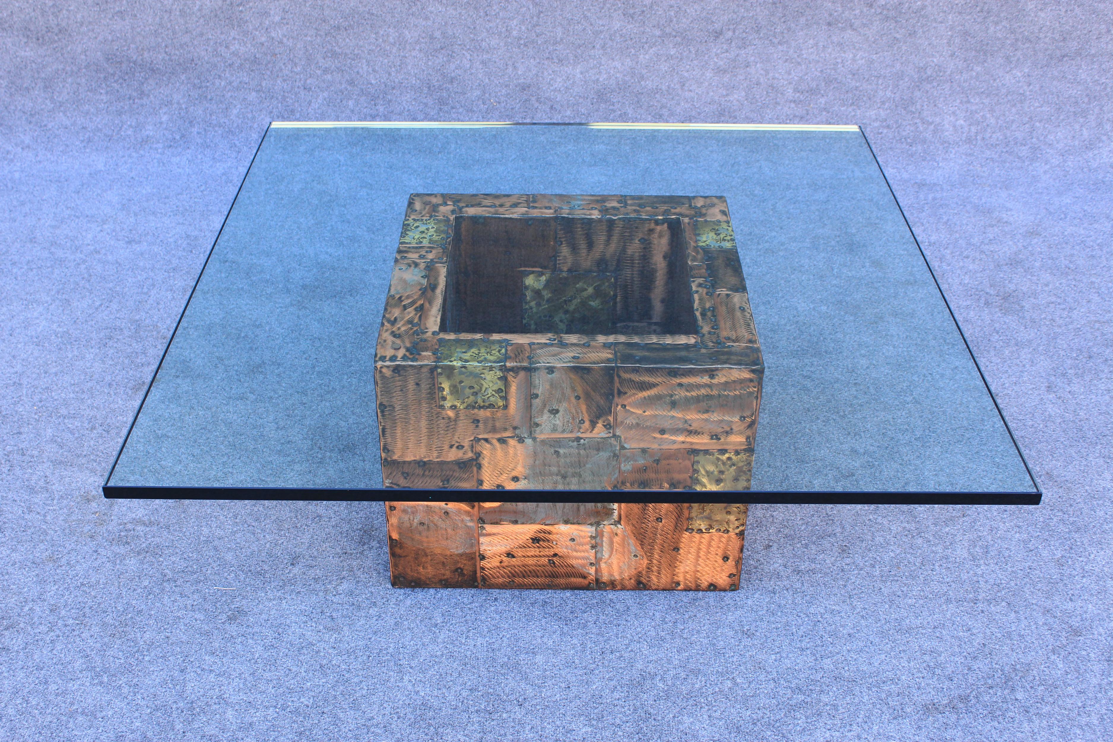 Paul Evans for Directional Brutalist Patchwork Coffee Table with Original Glass For Sale 2