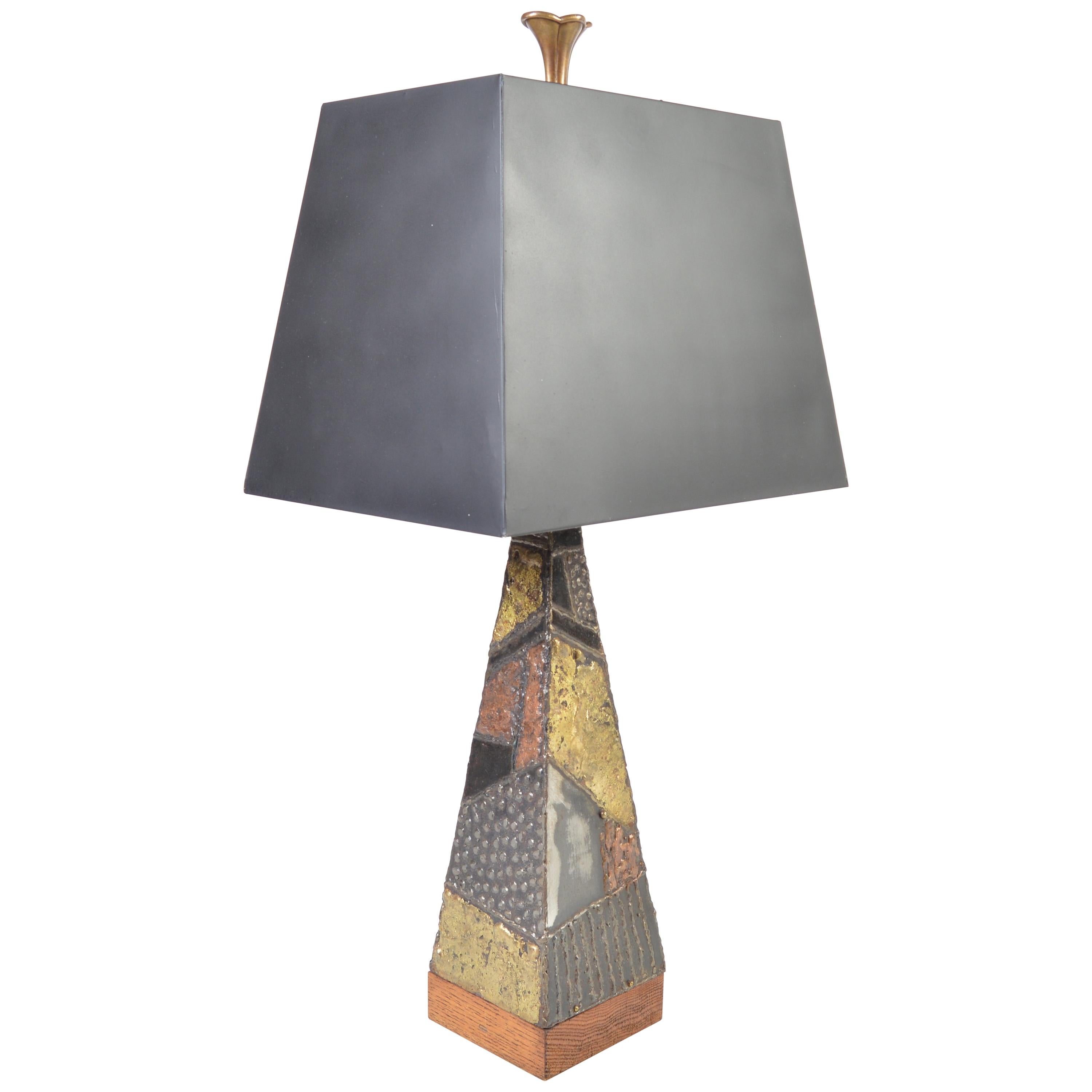 Paul Evans for Directional Brutalist Welded Patchwork Table Lamp, circa 1960