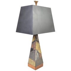 Paul Evans for Directional Brutalist Welded Patchwork Table Lamp, circa 1960