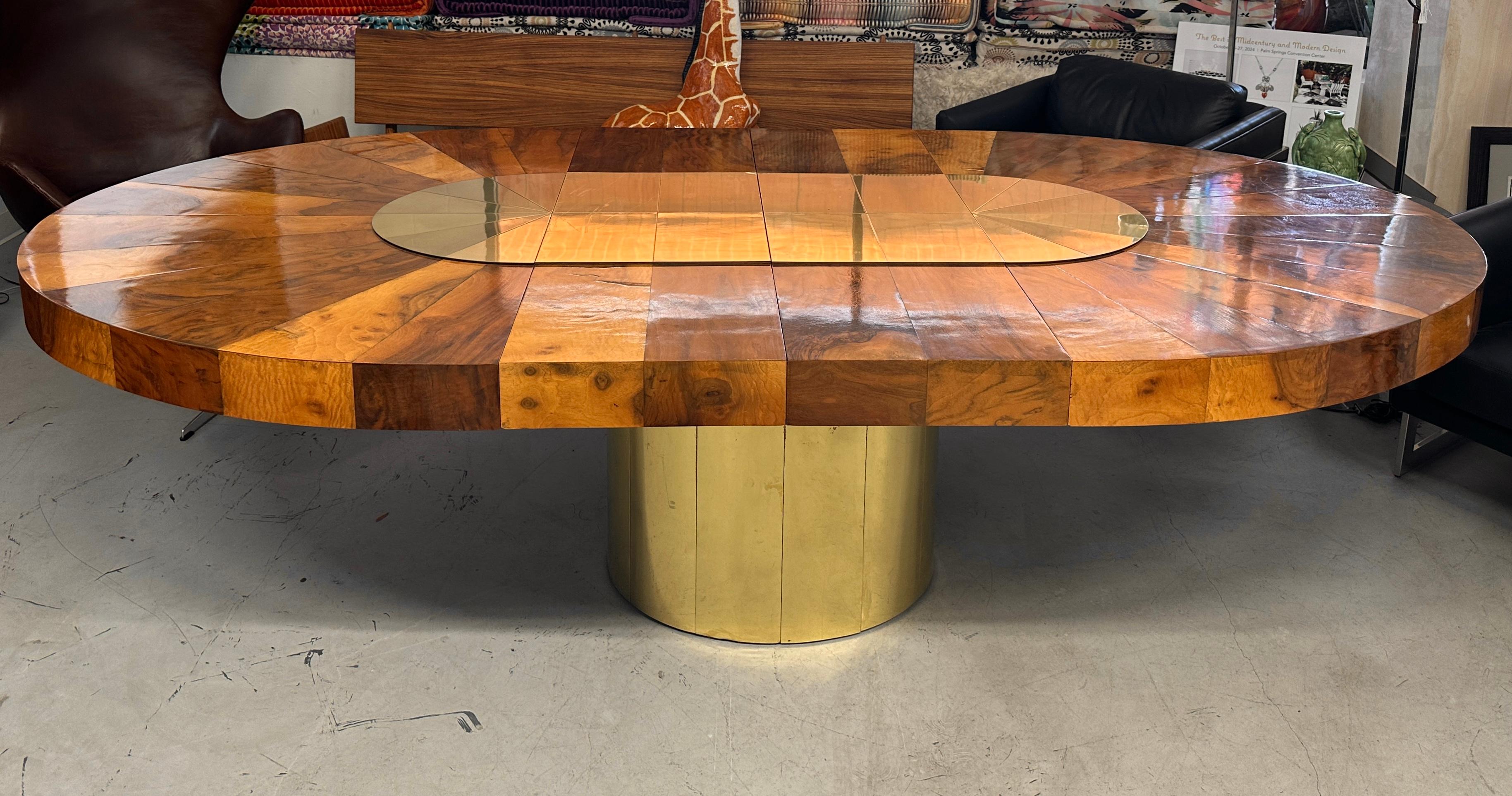 Paul Evans for Directional Burl Walnut and Brass Oval Extension Dining Table 9