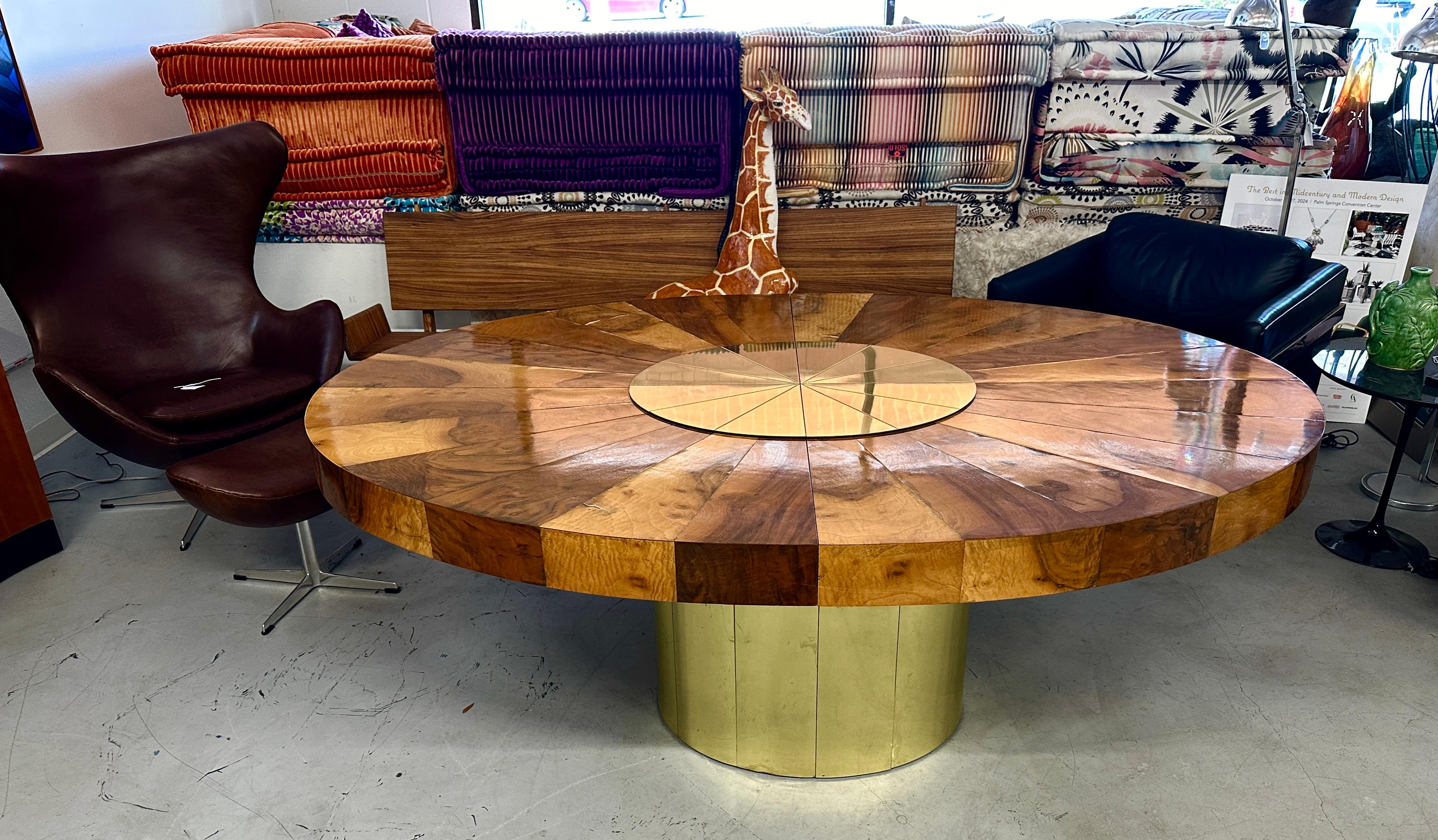 American Paul Evans for Directional Burl Walnut and Brass Oval Extension Dining Table