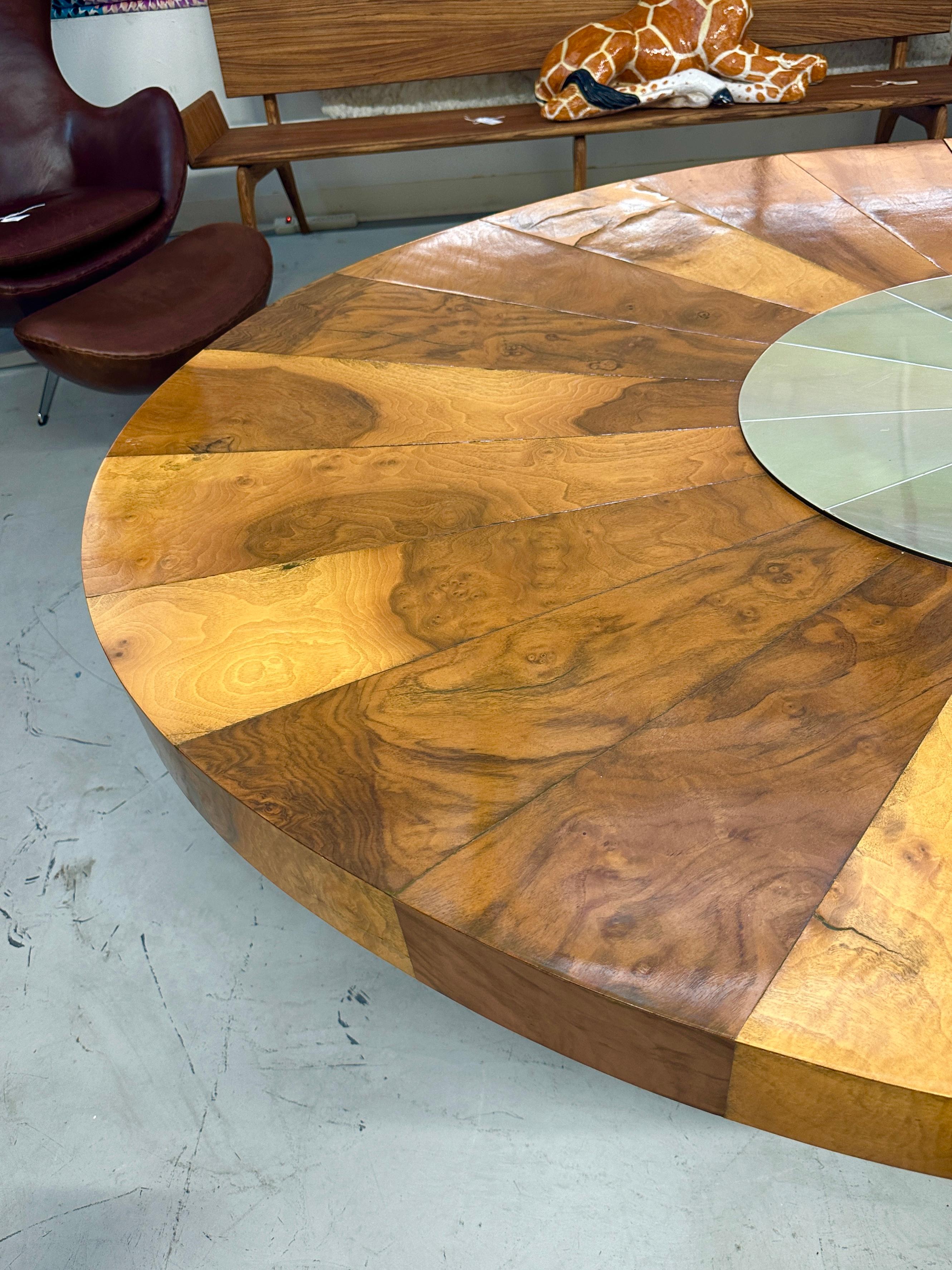 Late 20th Century Paul Evans for Directional Burl Walnut and Brass Oval Extension Dining Table