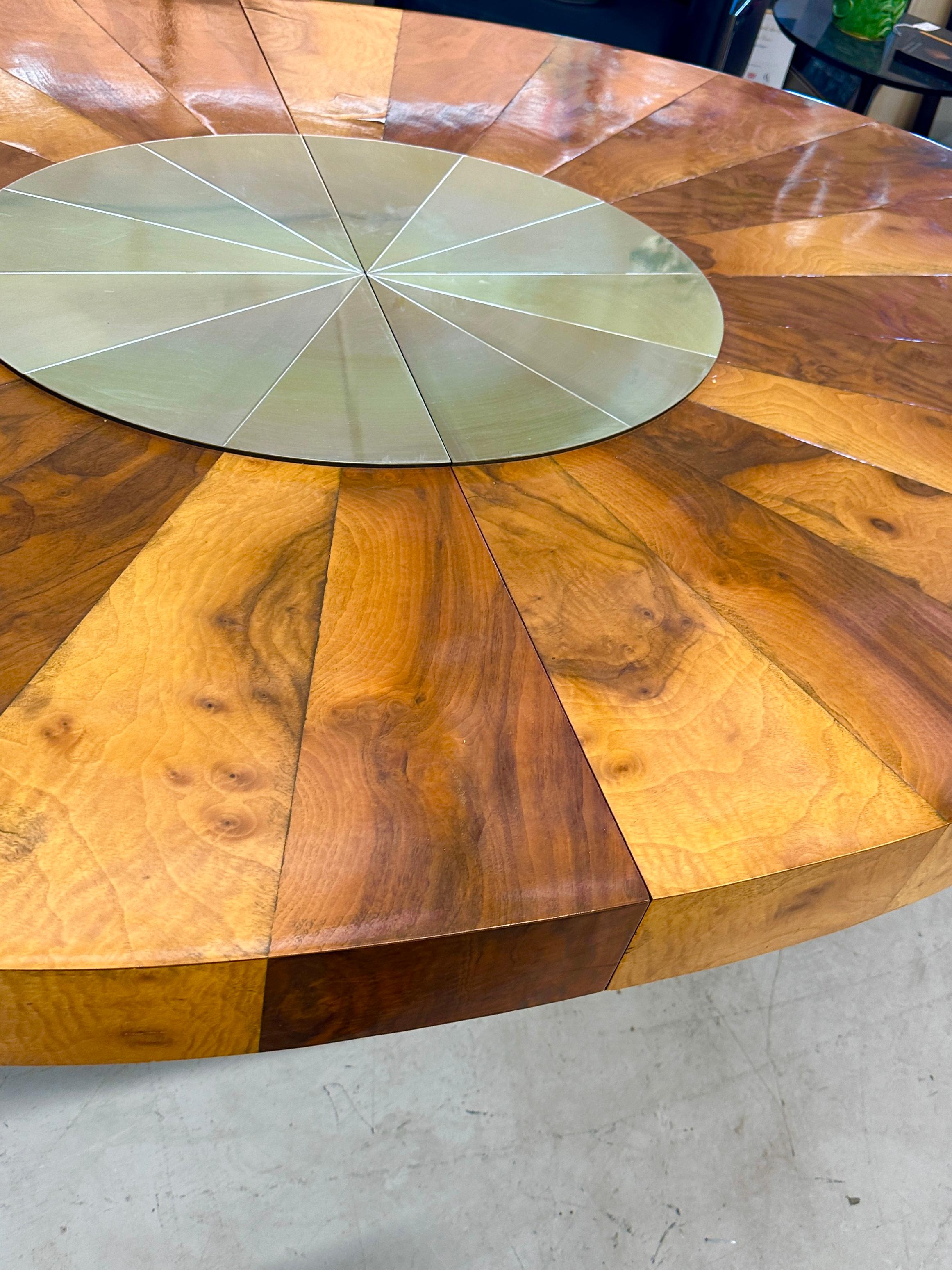 Paul Evans for Directional Burl Walnut and Brass Oval Extension Dining Table 1