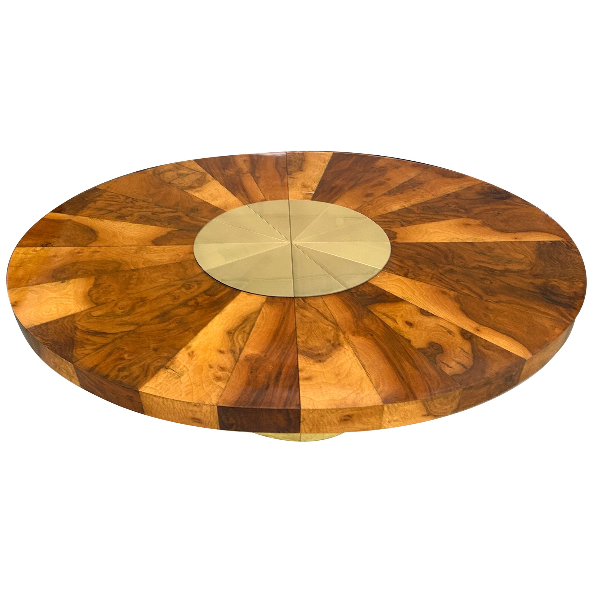 Paul Evans for Directional Burl Walnut and Brass Oval Extension Dining Table