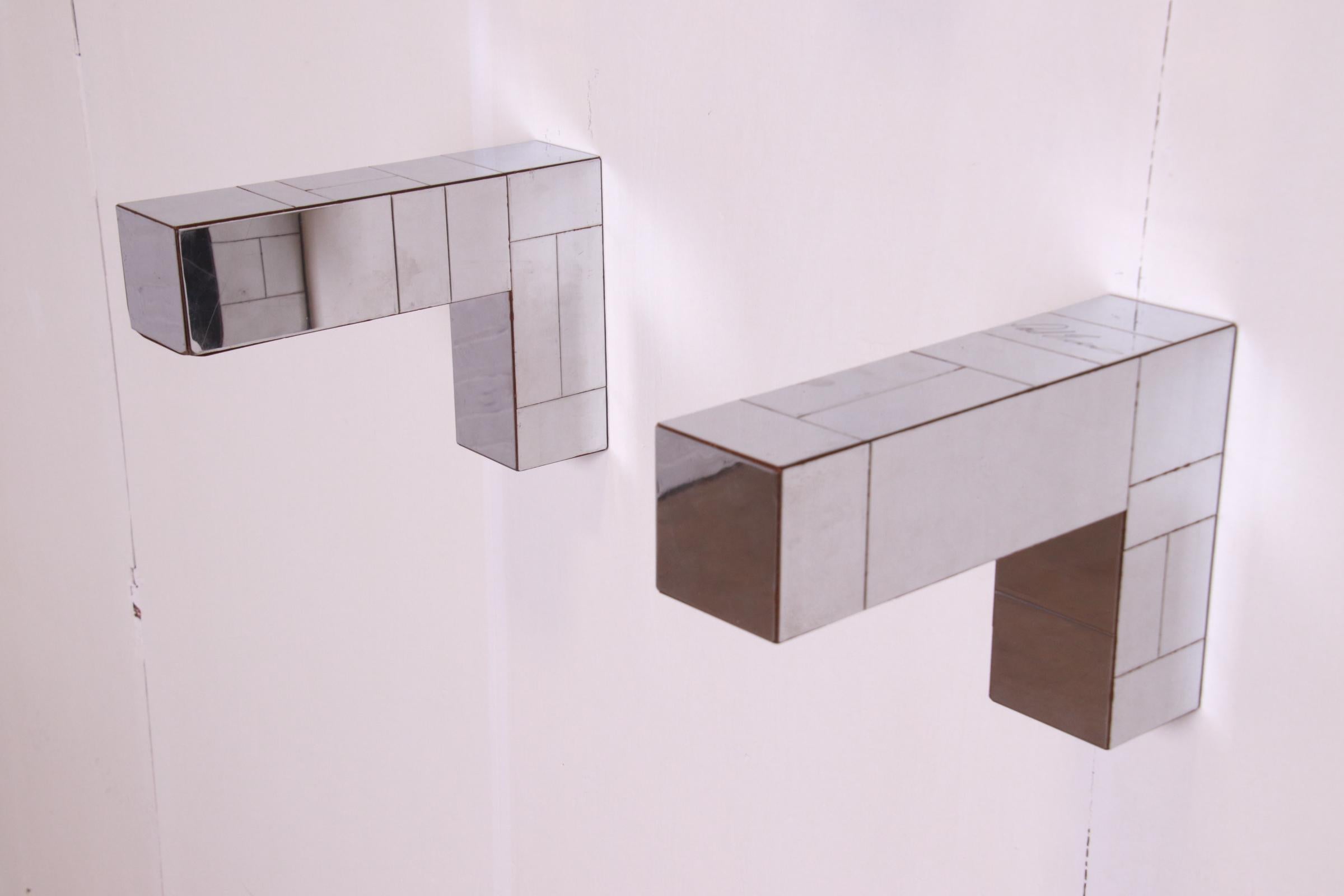Paul Evans for Directional Chrome and Glass Floating Shelves or Console Tables 1
