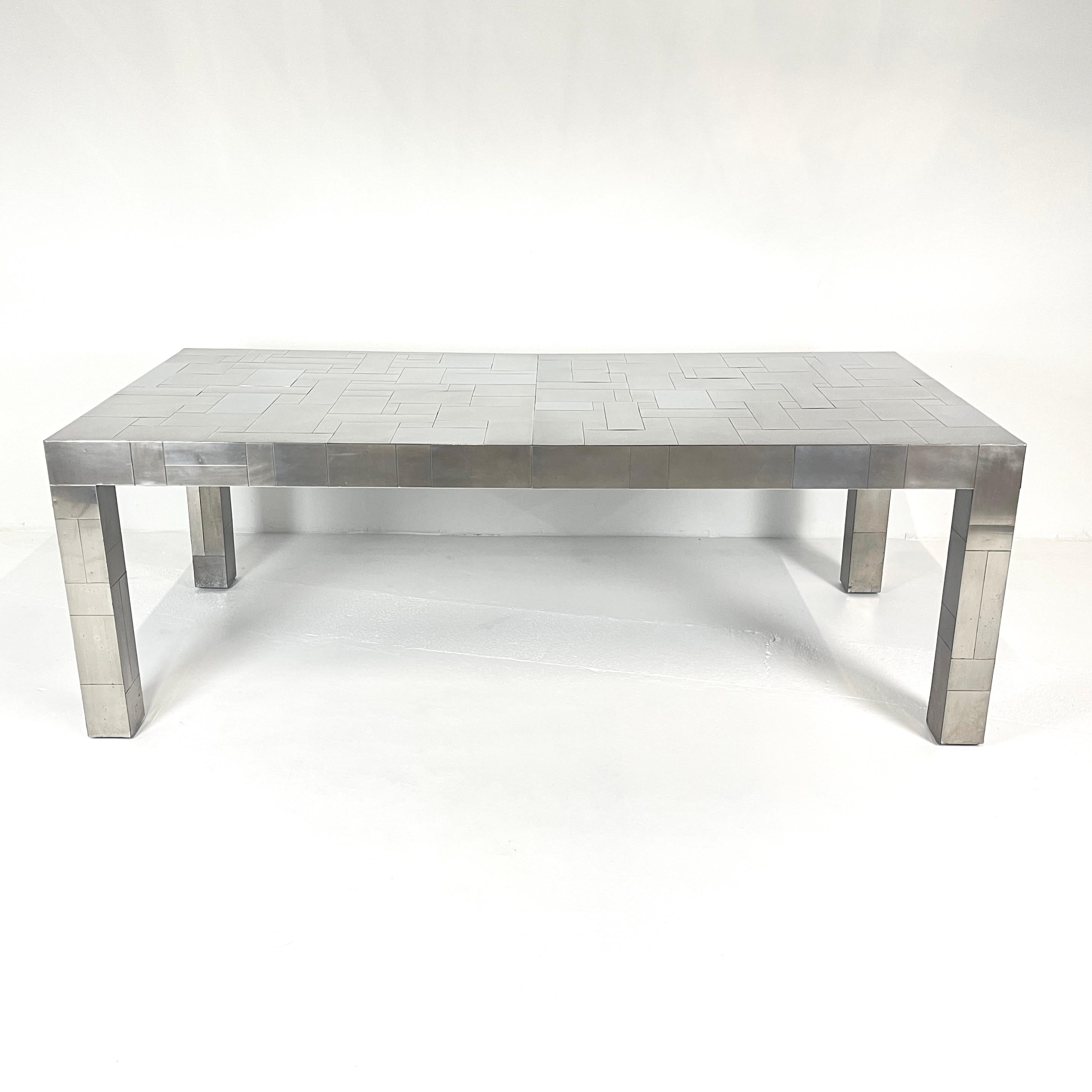 Brushed PAUL EVANS  for DIRECTIONAL Citiscape Chrome over Wood Extension Dining Table