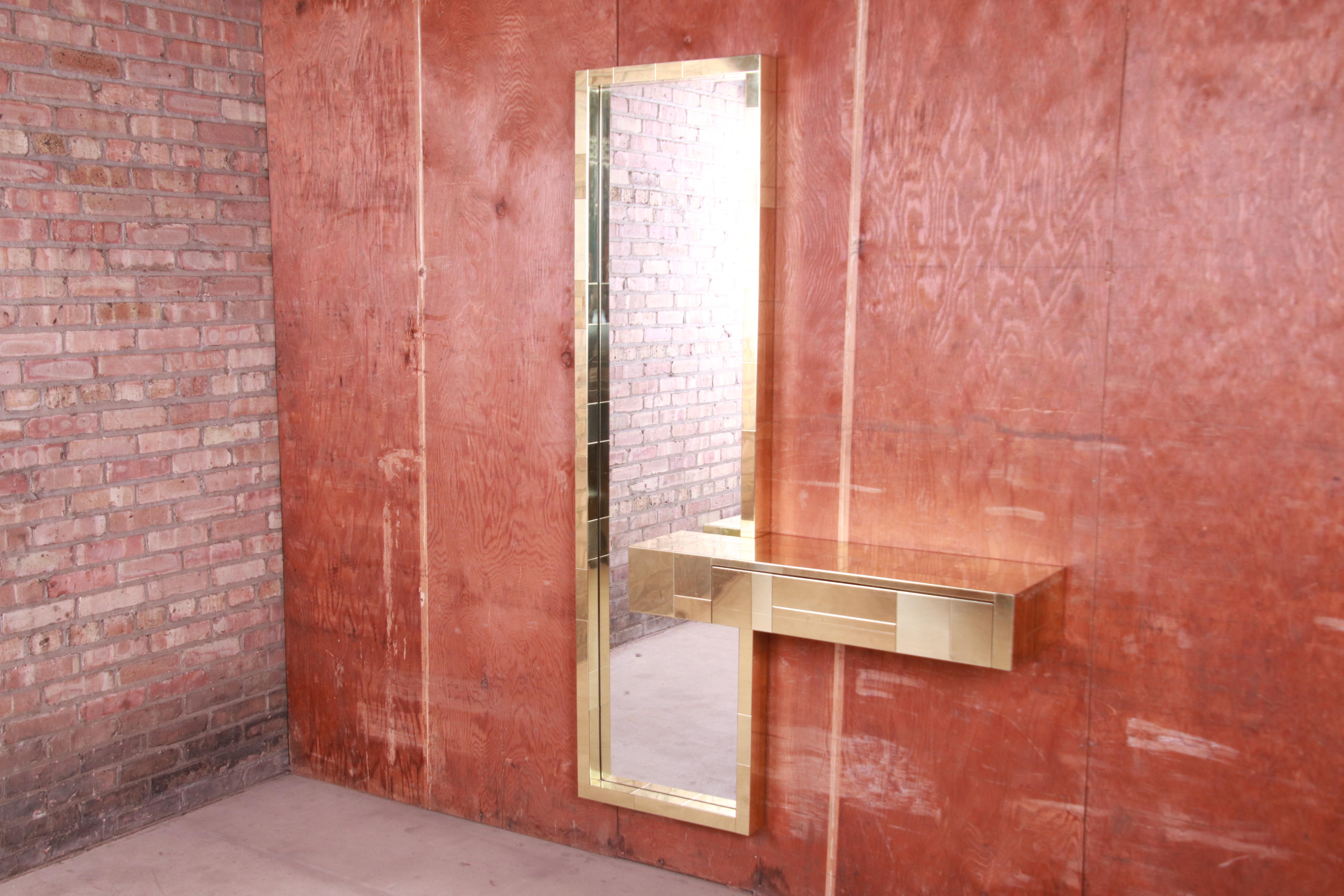 Mid-Century Modern Paul Evans for Directional Cityscape Brass Mirror and Floating Console Table