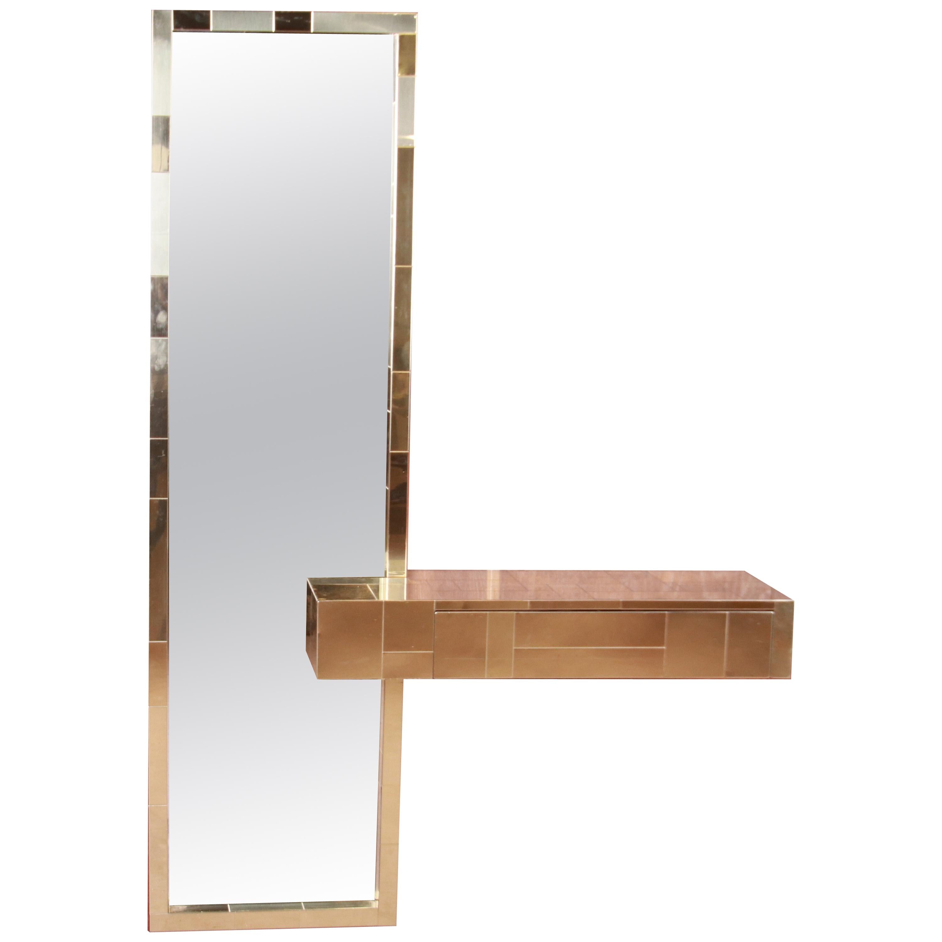 Paul Evans for Directional Cityscape Brass Mirror and Floating Console Table