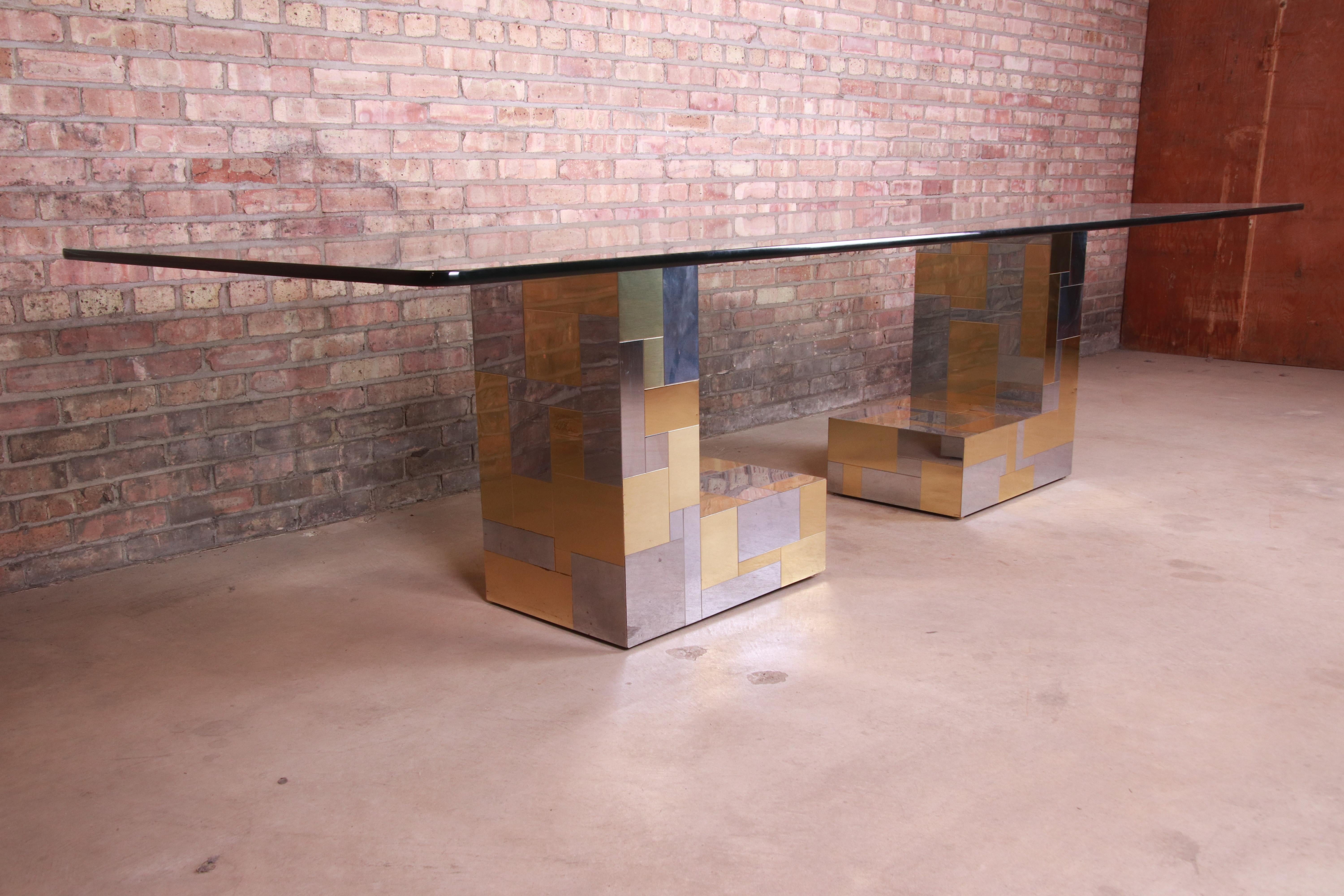 Paul Evans for Directional Cityscape Chrome and Brass Dining Table, 1970s In Good Condition In South Bend, IN