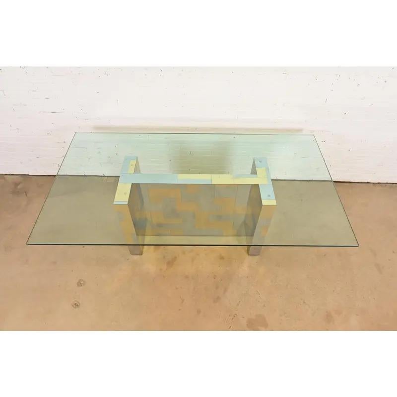 Late 20th Century Paul Evans for Directional Cityscape Chrome Pedestal Dining Table, 1970s For Sale