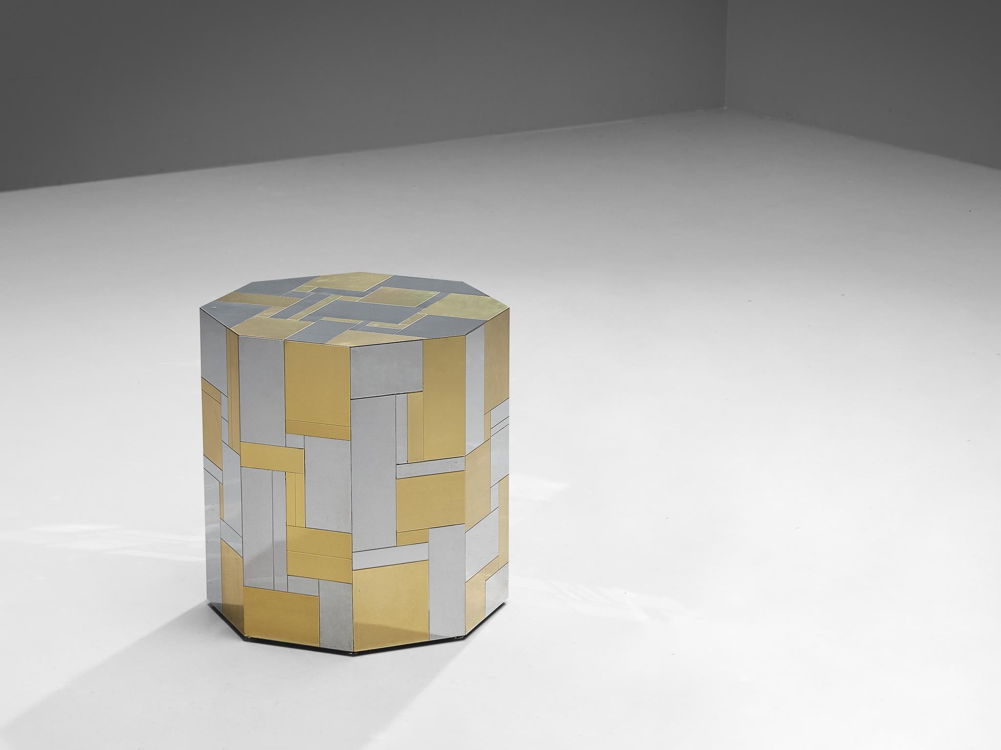 American Paul Evans for Directional 'Cityscape' PE200 Side Table Steel and Brass