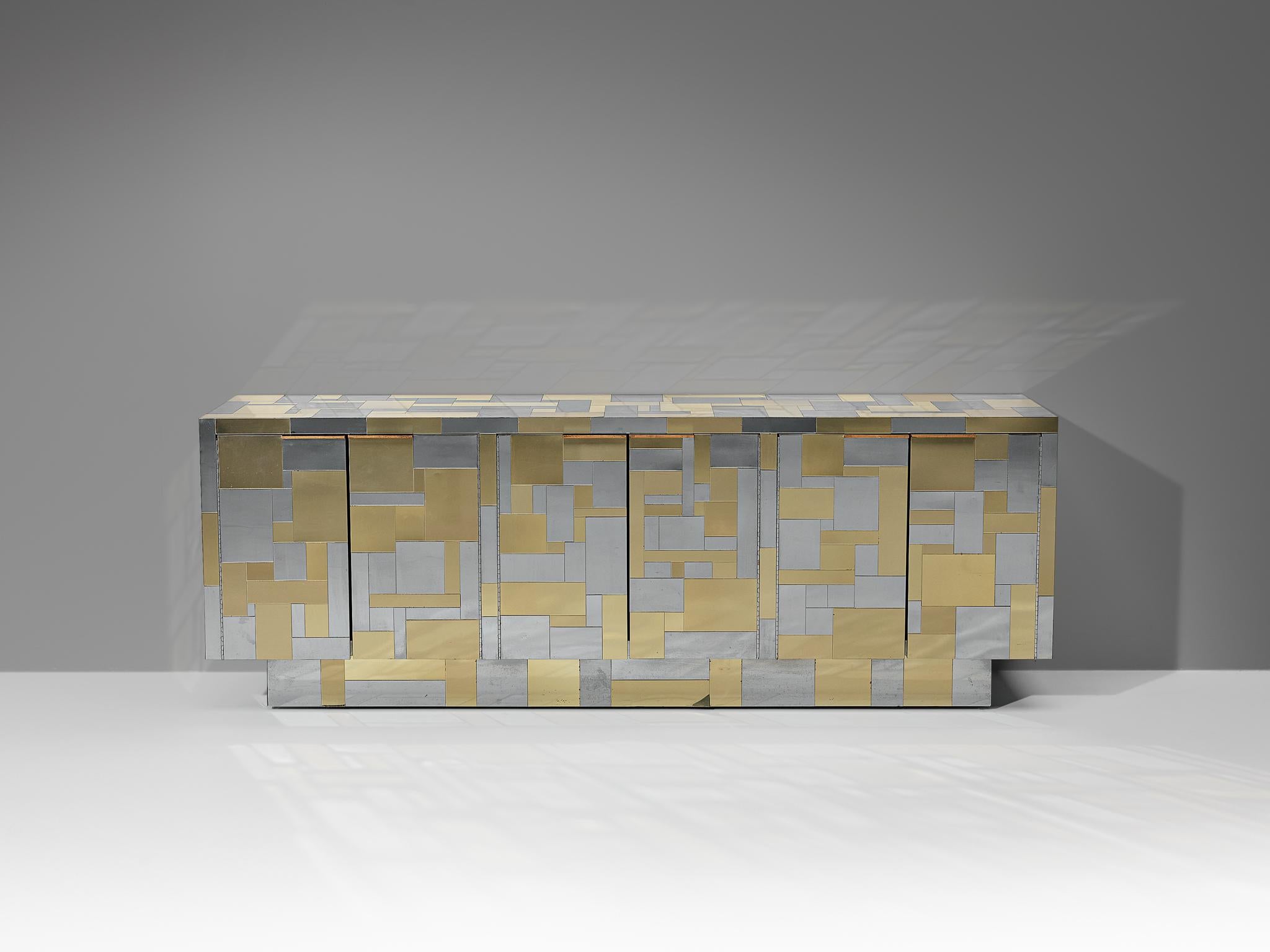 Paul Evans for Directional ‘Cityscape' PE280 Sideboard in Steel and Brass In Good Condition For Sale In Waalwijk, NL