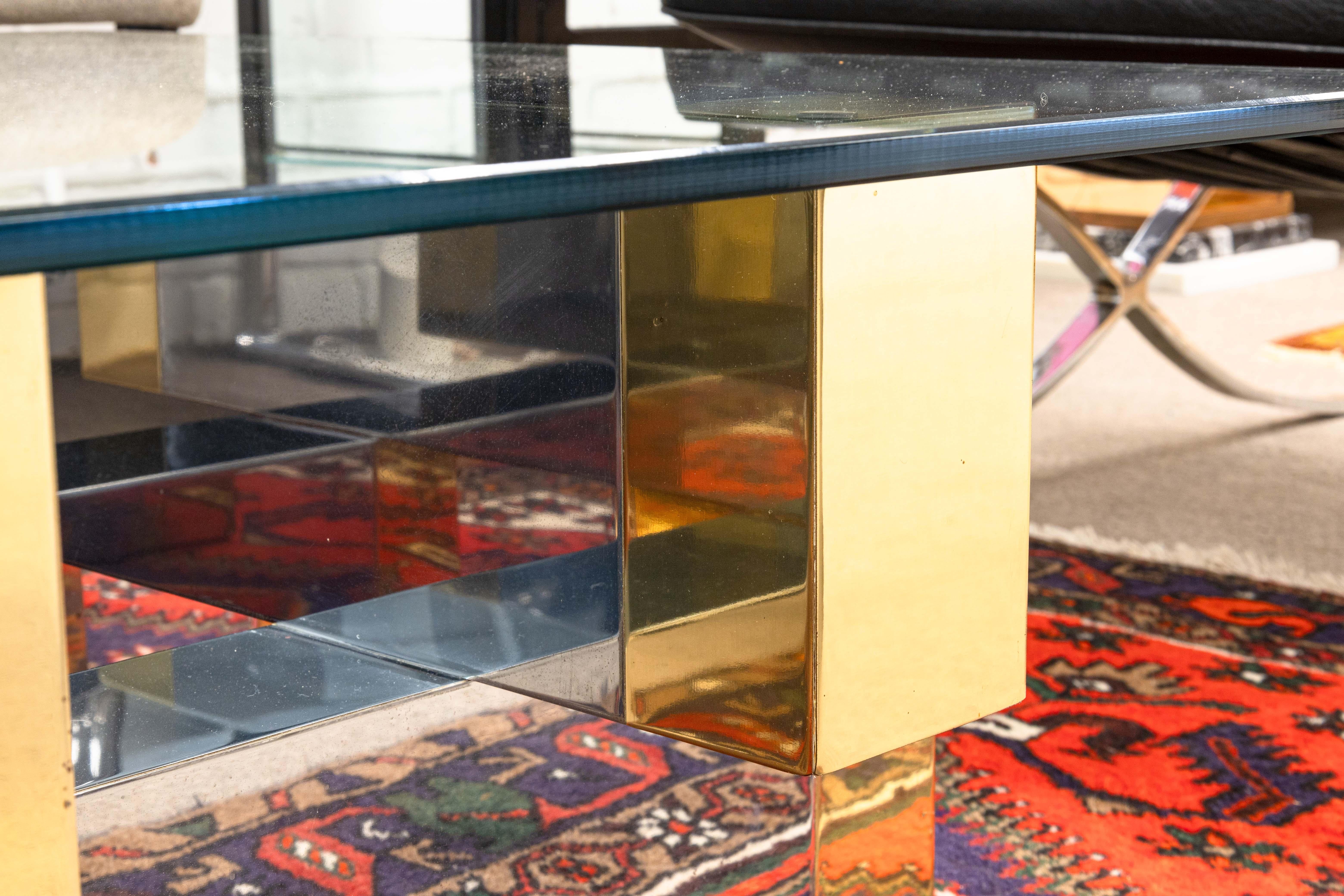 20th Century Paul Evans for Directional Cityscape Style Brass and Chrome Coffee Table For Sale