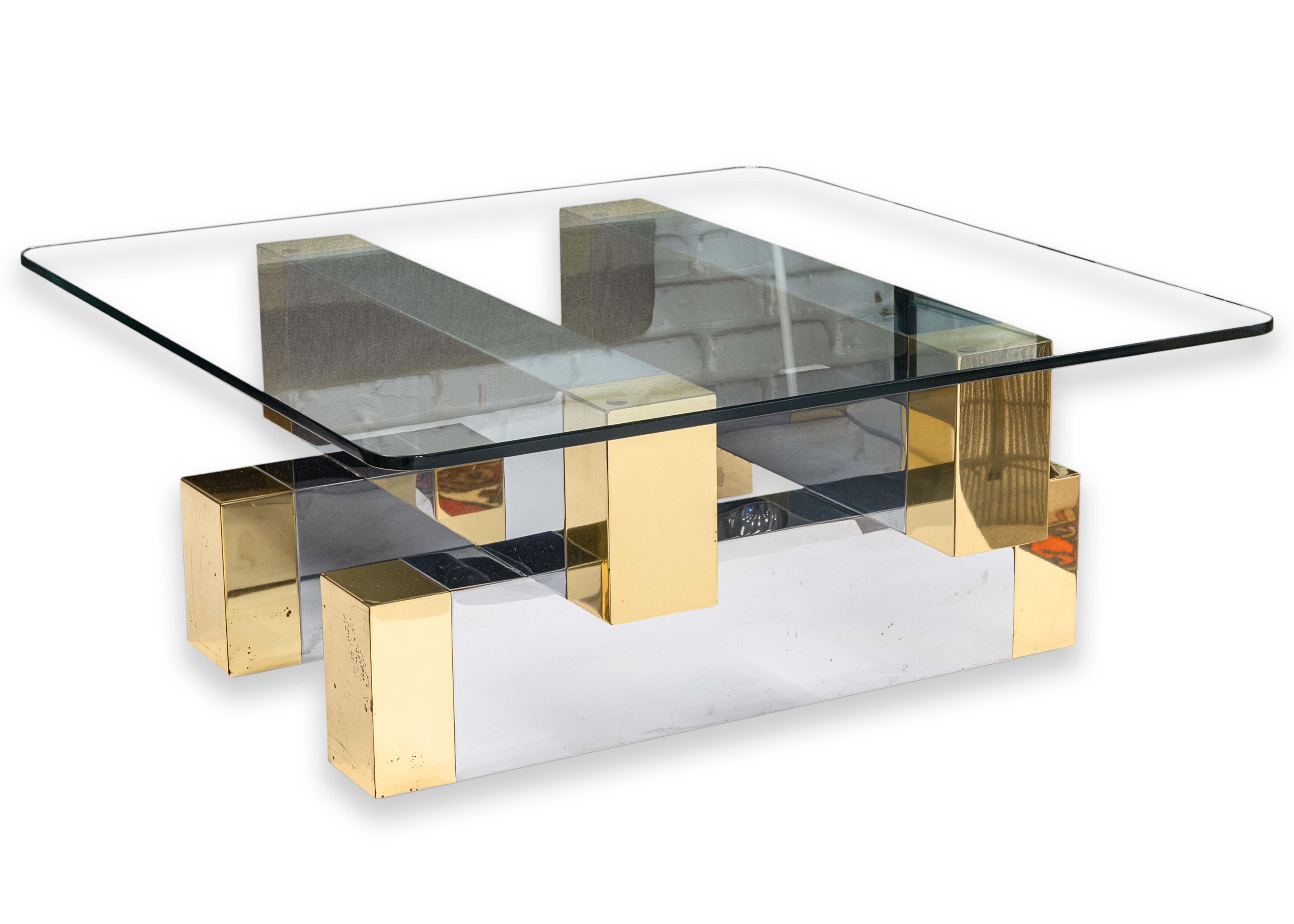 Paul Evans for Directional Cityscape Style Brass and Chrome Coffee Table For Sale 4