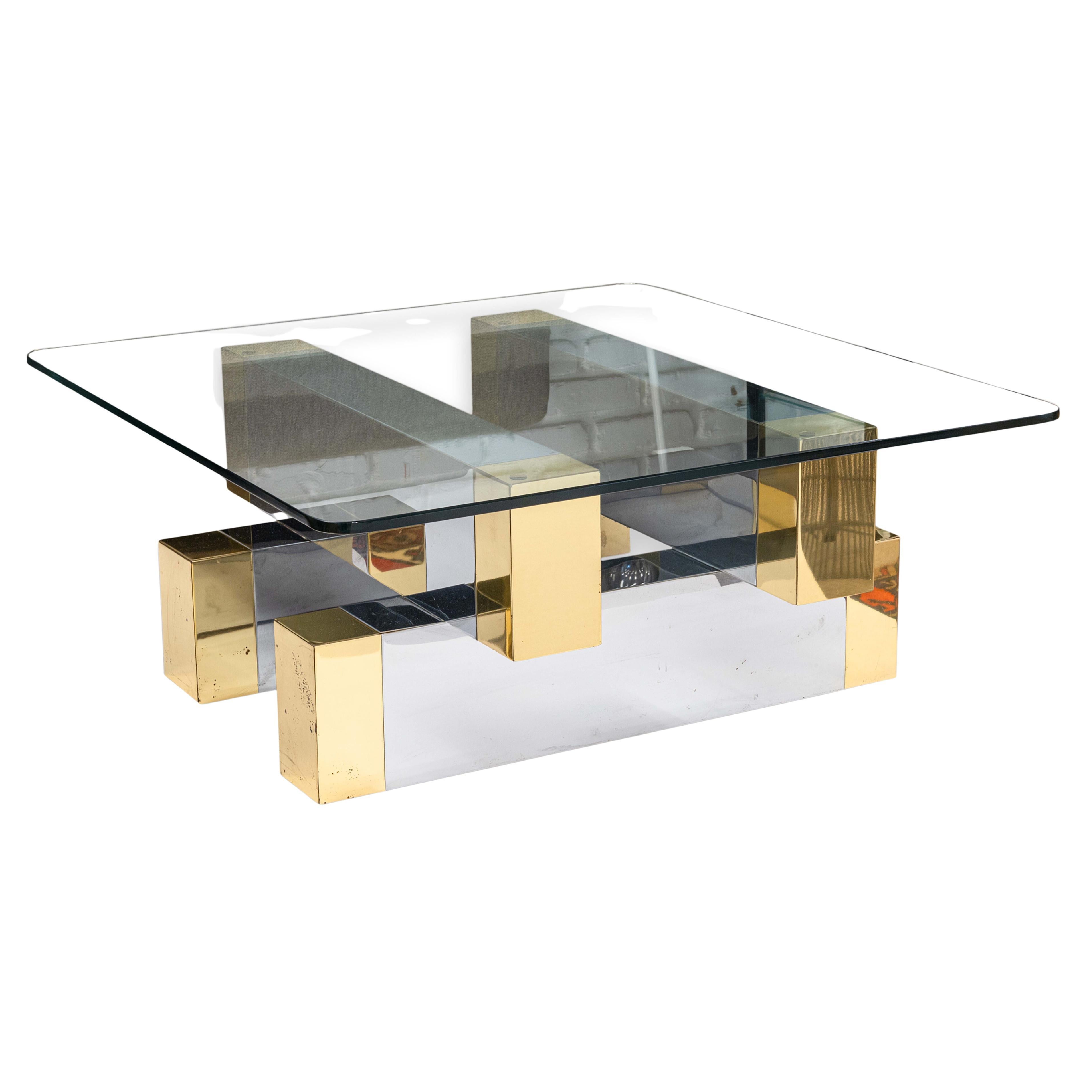 Paul Evans for Directional Cityscape Style Brass and Chrome Coffee Table