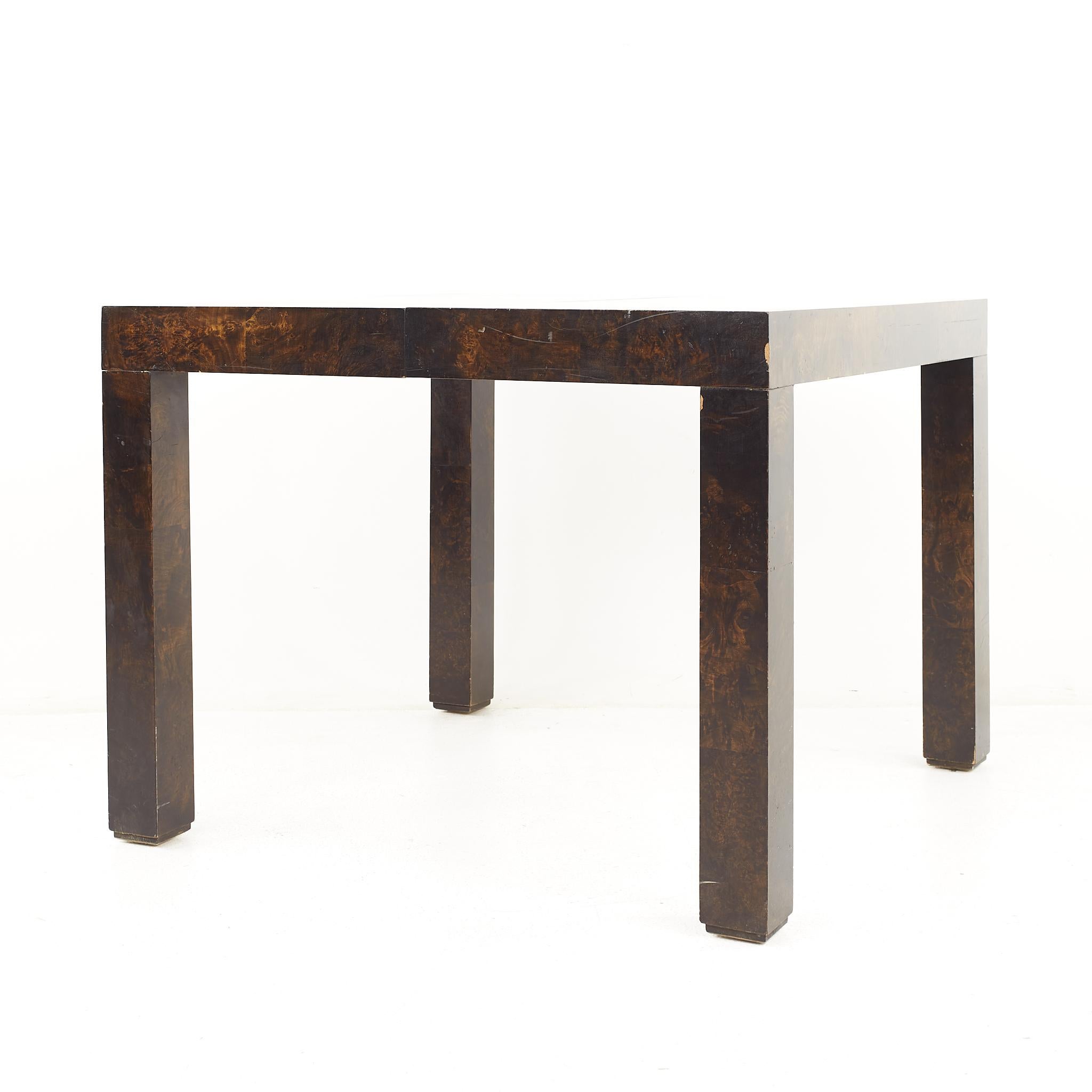 Mid-Century Modern Table en bois de broussin patchwork du milieu du siècle dernier de style paysage urbain Paul Evans pour Directional en vente