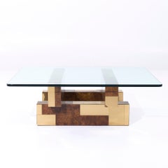 Paul Evans for Directional Mid Century Burlwood and Brass Coffee Table