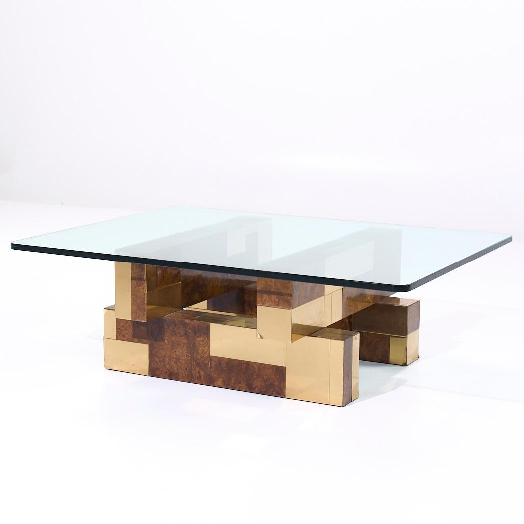 Mid-Century moderno Paul Evans per Directional Tavolino da caffè in ottone e legno di boro del Mid Century in vendita