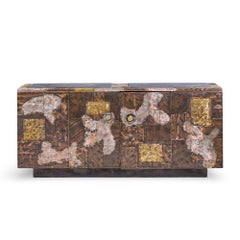 Paul Evans for Directional Mid Century Copper Pewter Bronze Patchwork Credenza