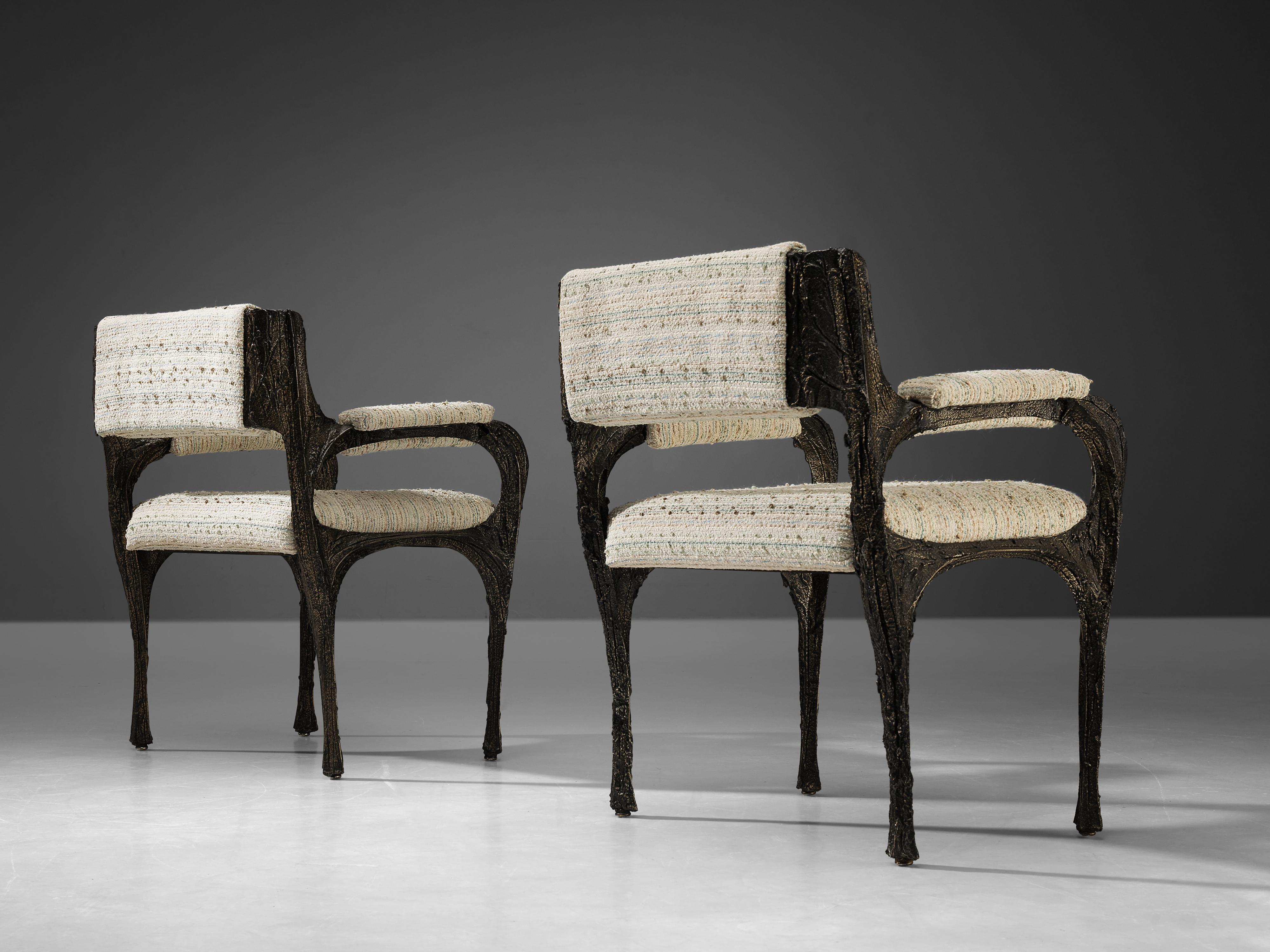 American Paul Evans for Directional Pair of Armchairs ‘PE-105’ in Sculpted Bronze