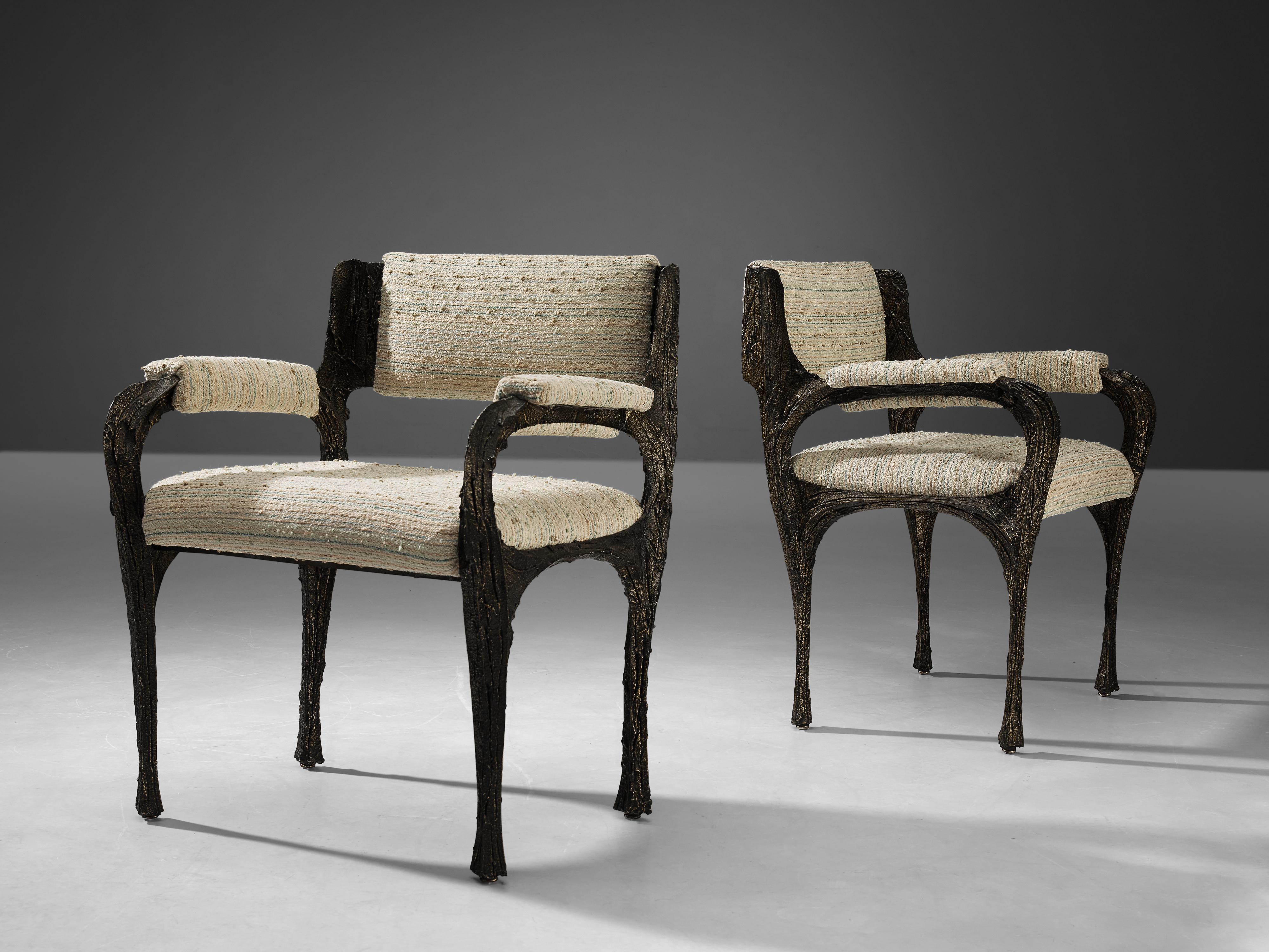 Mid-20th Century Paul Evans for Directional Pair of Armchairs ‘PE-105’ in Sculpted Bronze