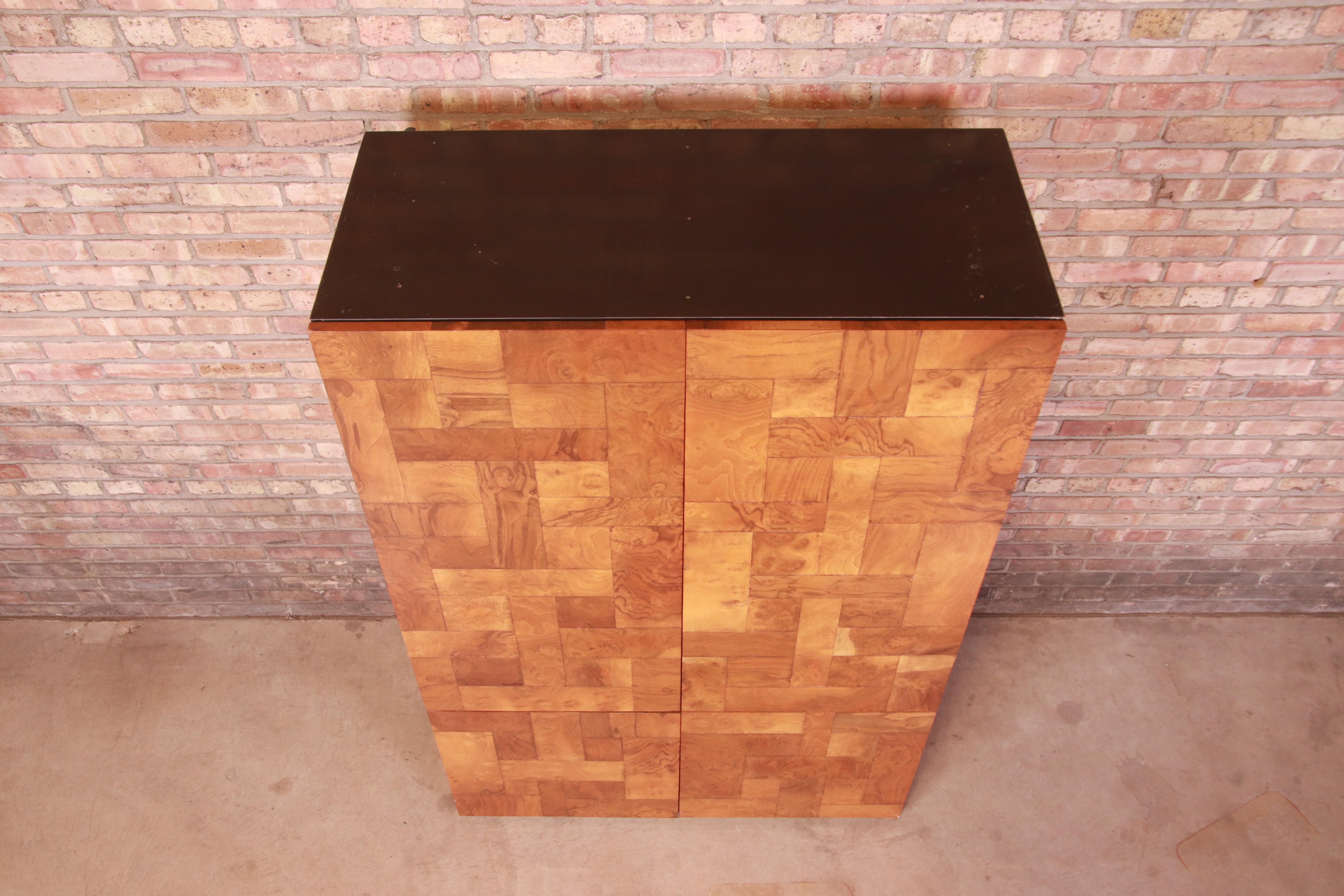 Late 20th Century Paul Evans for Directional Patchwork Burl Wood Bar Cabinet, 1970s