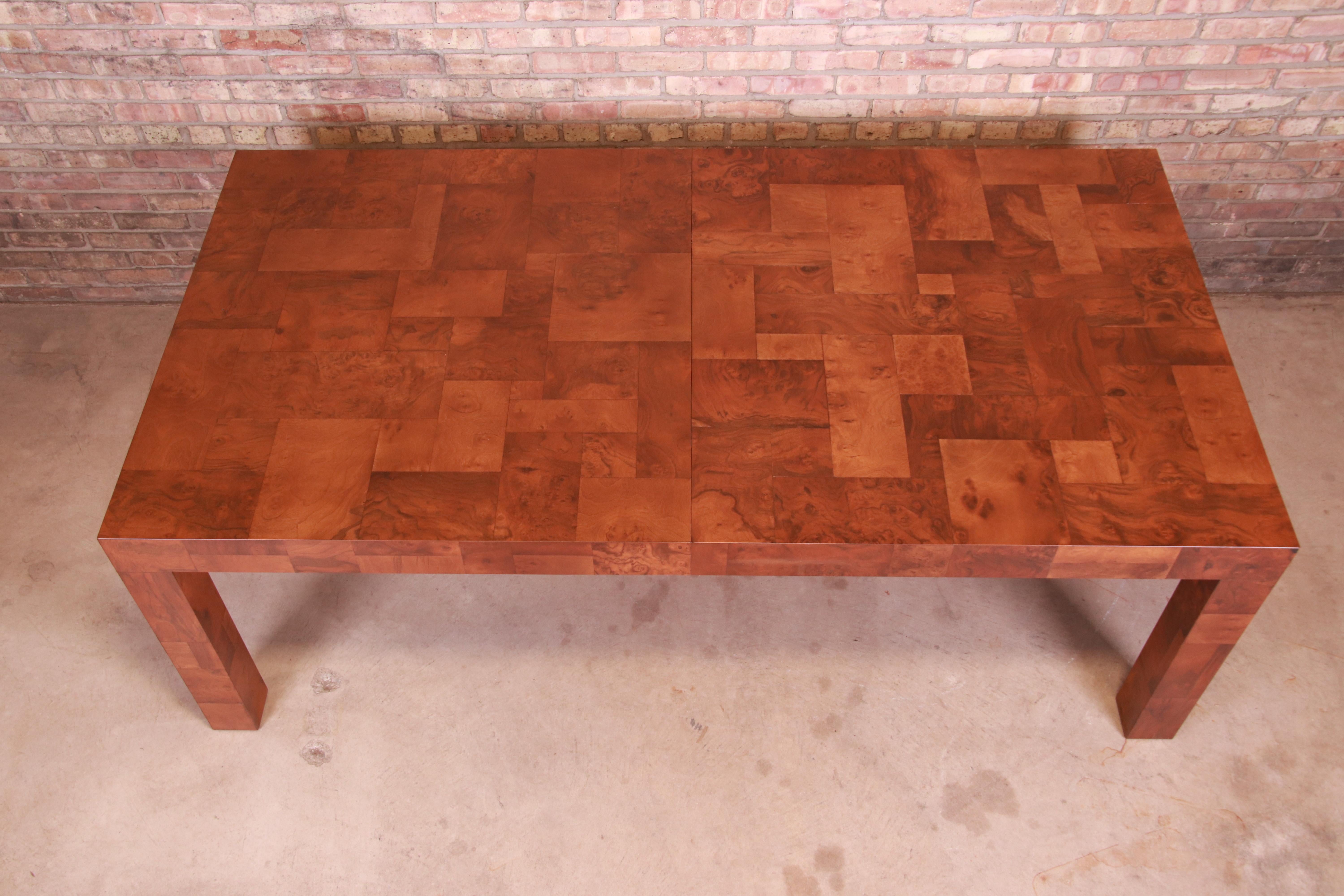 Paul Evans for Directional Patchwork Burl Wood Dining Table, Newly Refinished 9