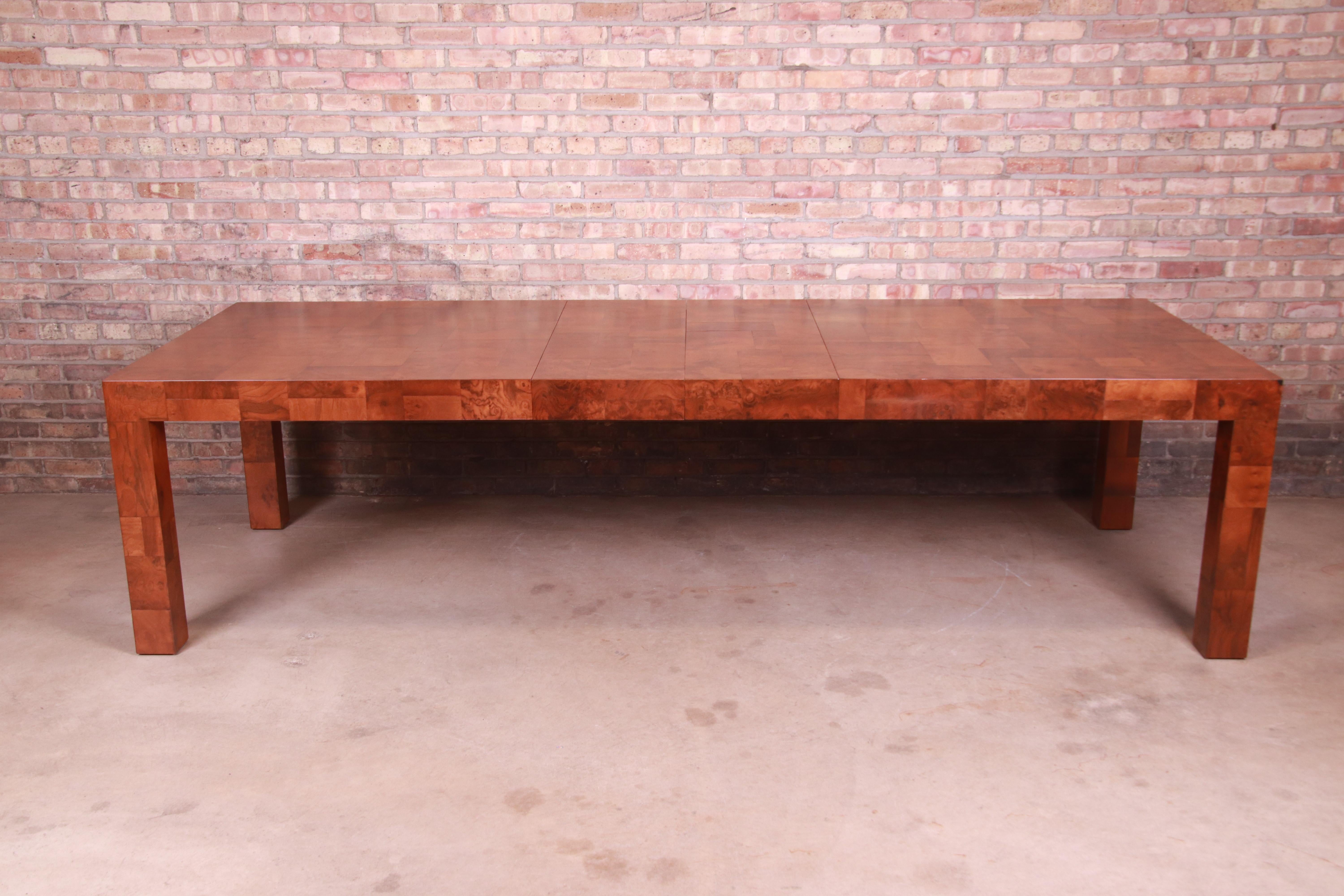 Mid-Century Modern Paul Evans for Directional Patchwork Burl Wood Dining Table, Newly Refinished