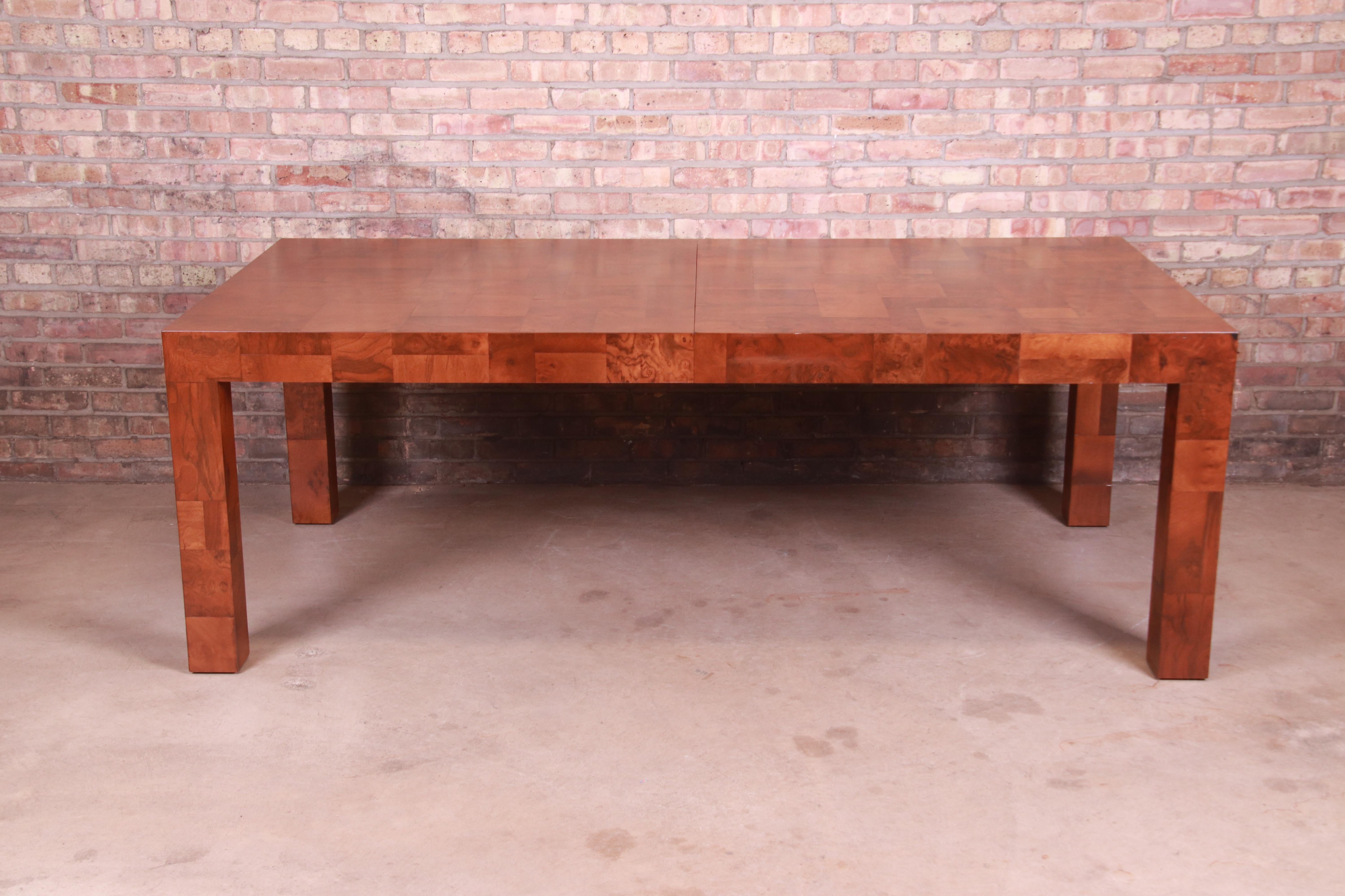 Paul Evans for Directional Patchwork Burl Wood Dining Table, Newly Refinished 3