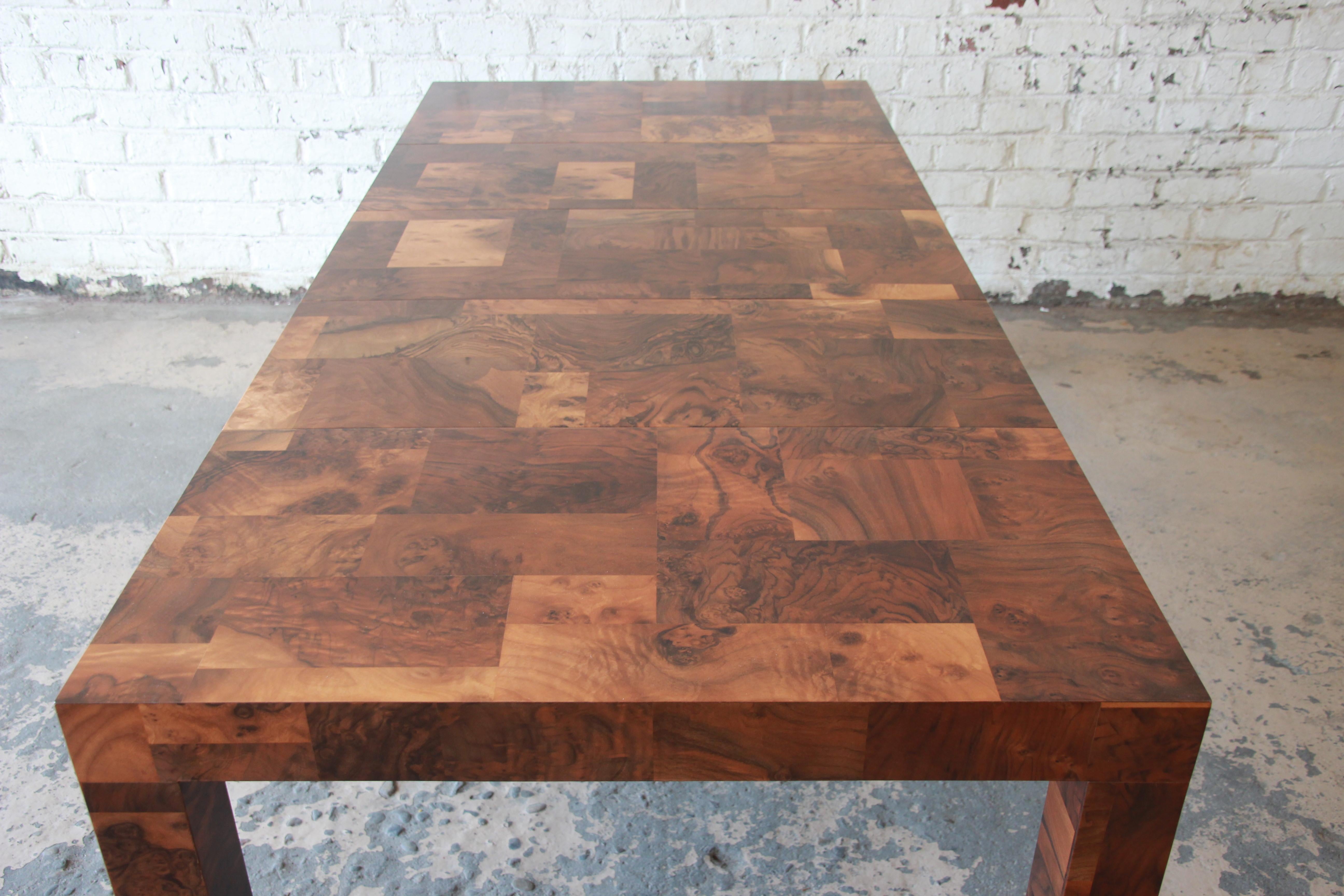 Paul Evans for Directional Patchwork Burl Wood Parsons Extension Dining Table 4
