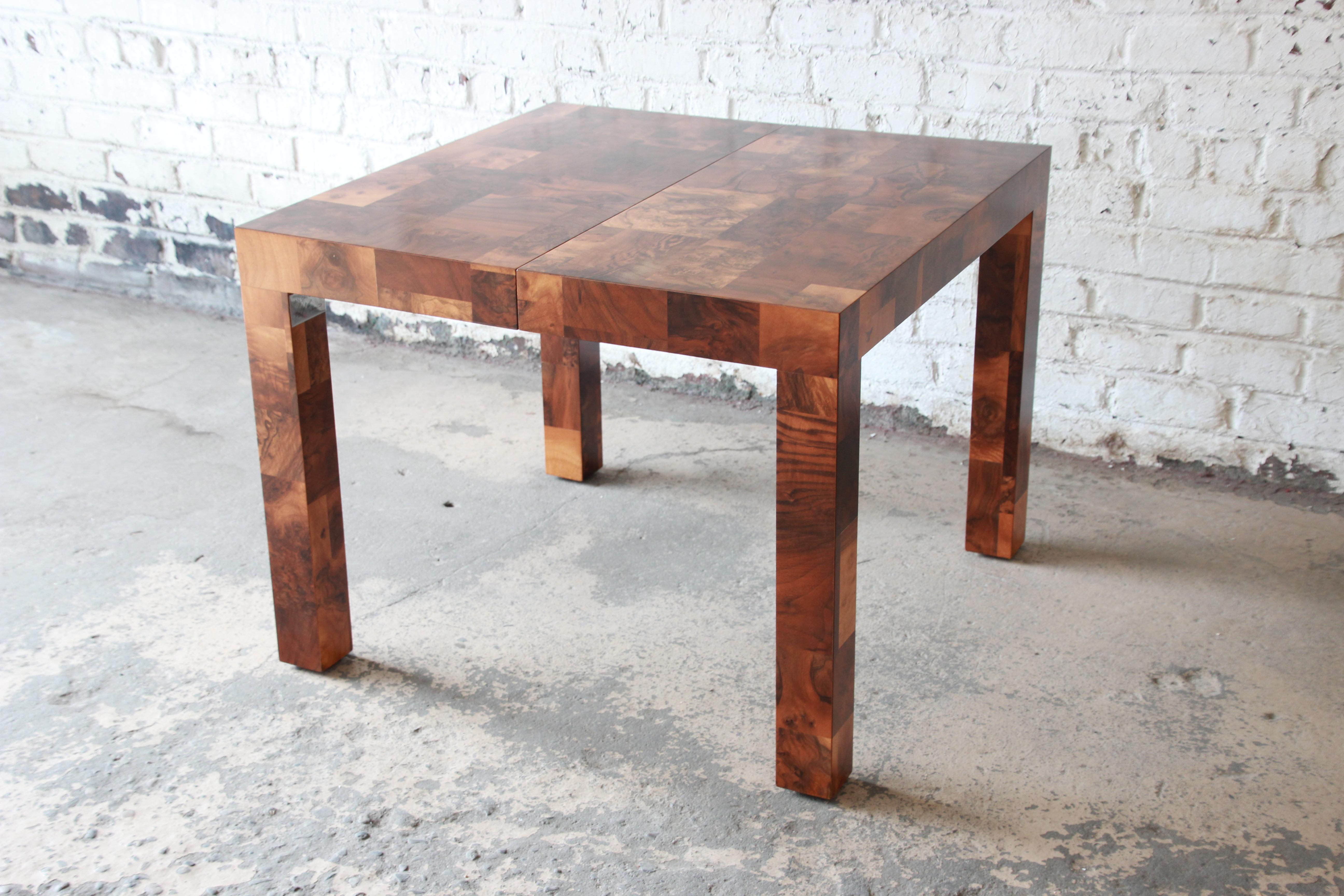 Paul Evans for Directional Patchwork Burl Wood Parsons Extension Dining Table 6