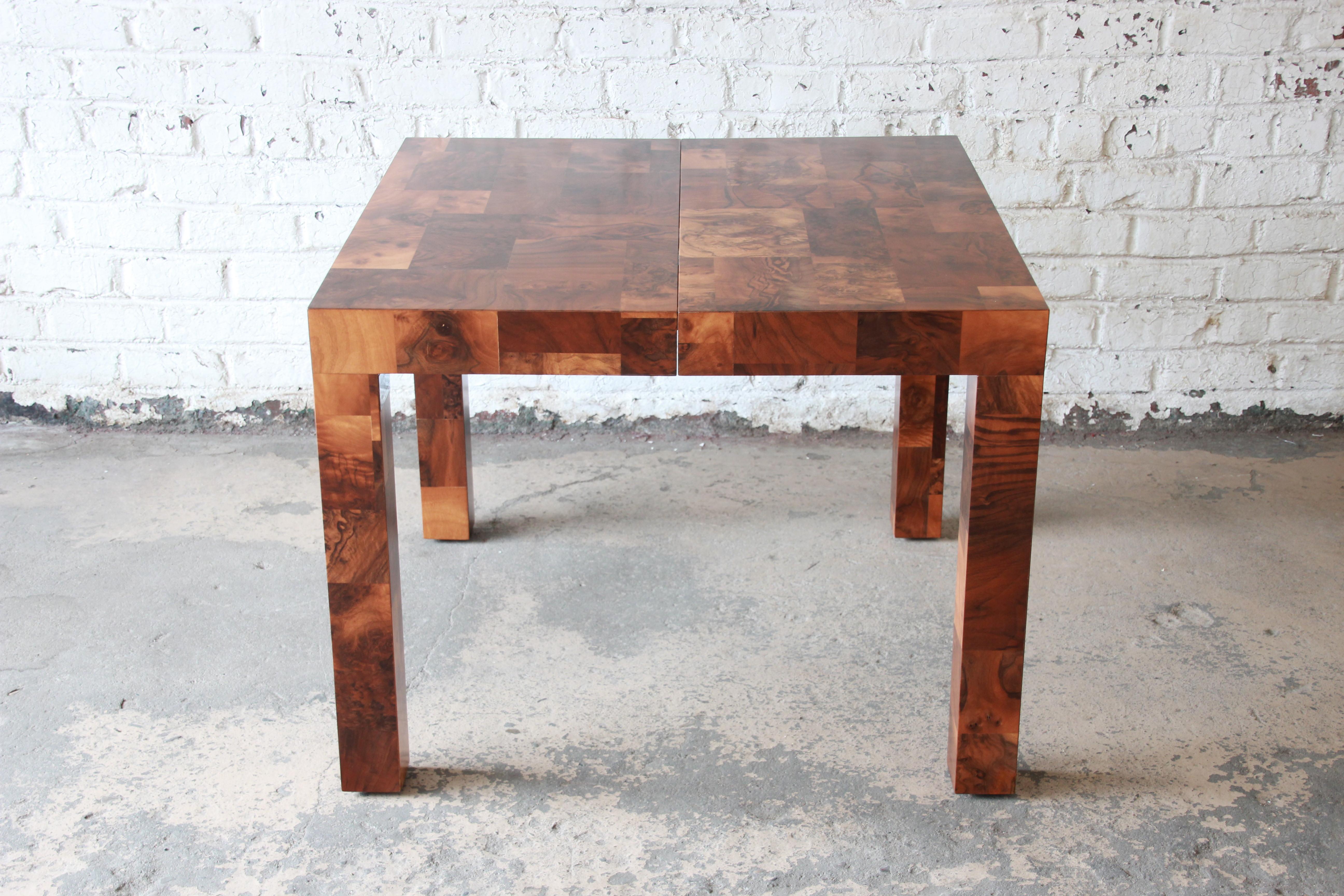 Paul Evans for Directional Patchwork Burl Wood Parsons Extension Dining Table 7