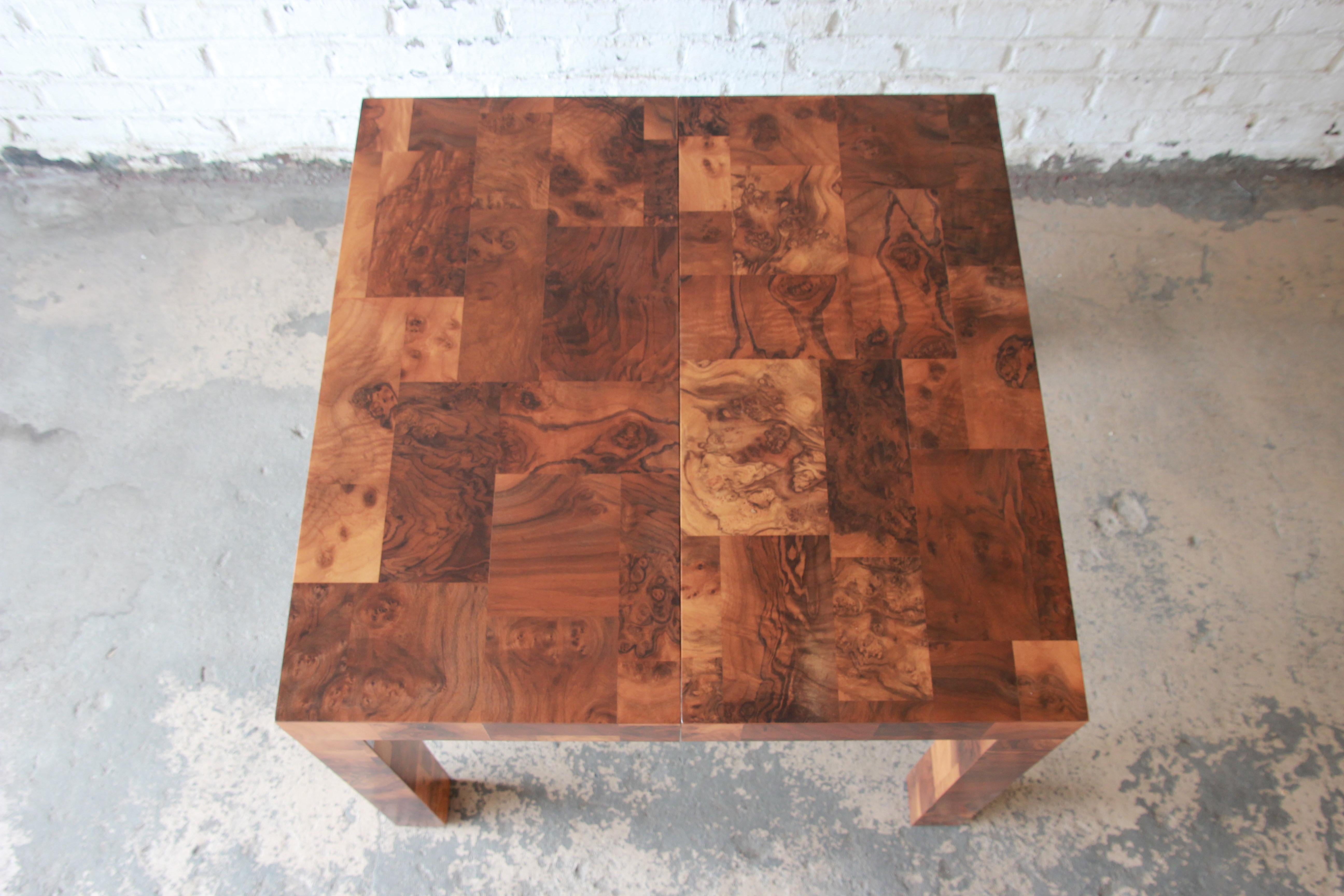 Paul Evans for Directional Patchwork Burl Wood Parsons Extension Dining Table 8