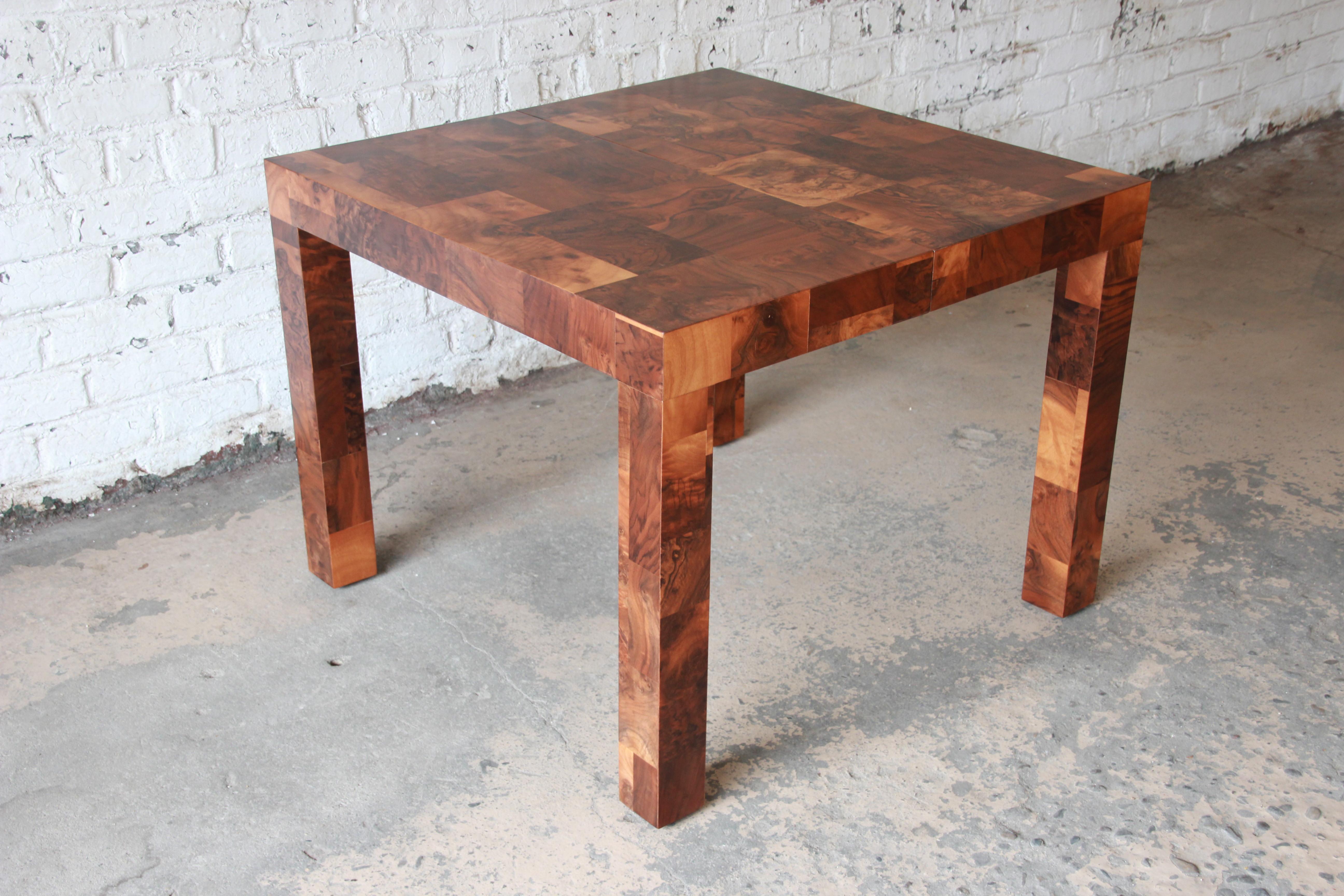 Paul Evans for Directional Patchwork Burl Wood Parsons Extension Dining Table 9