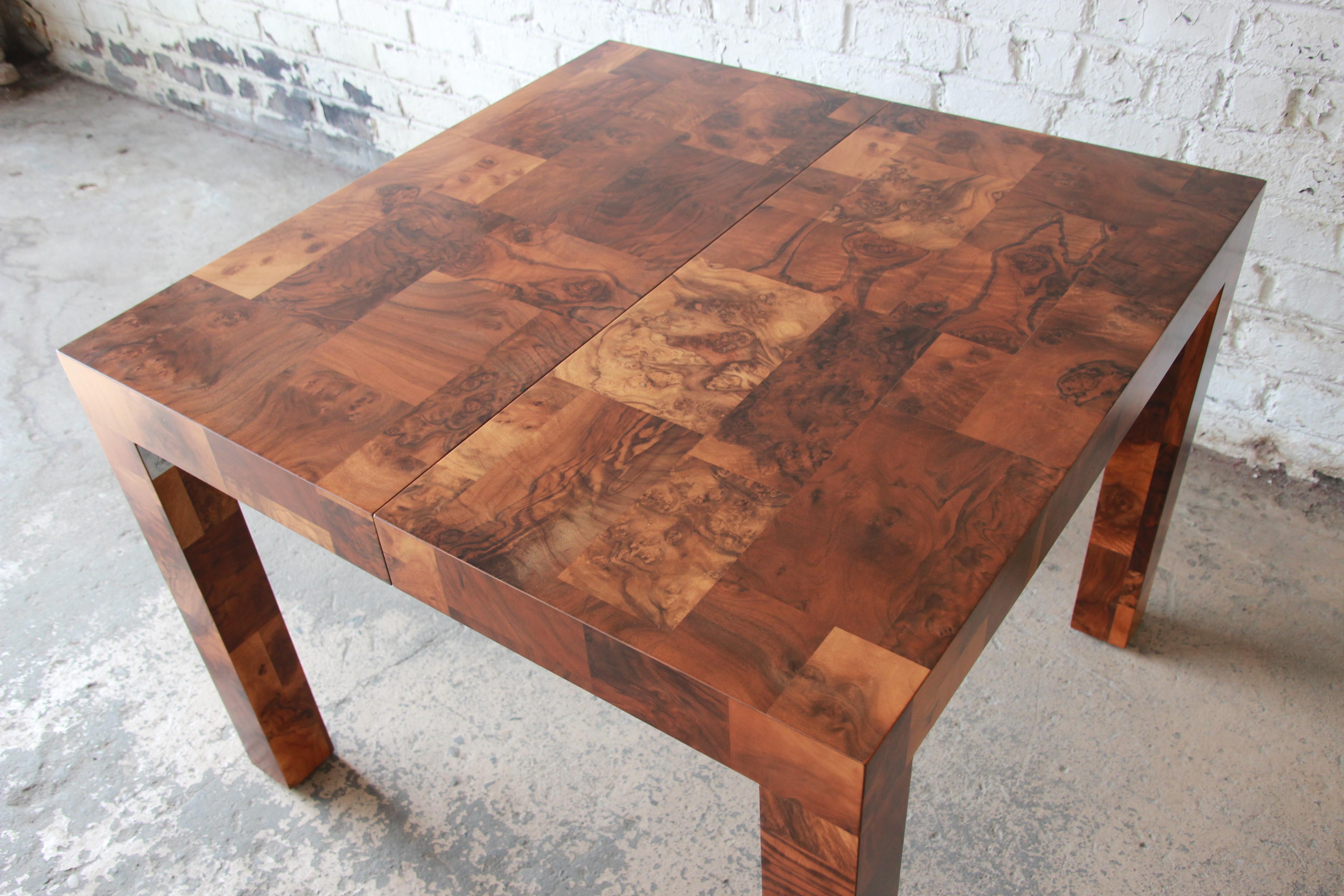 Paul Evans for Directional Patchwork Burl Wood Parsons Extension Dining Table 11