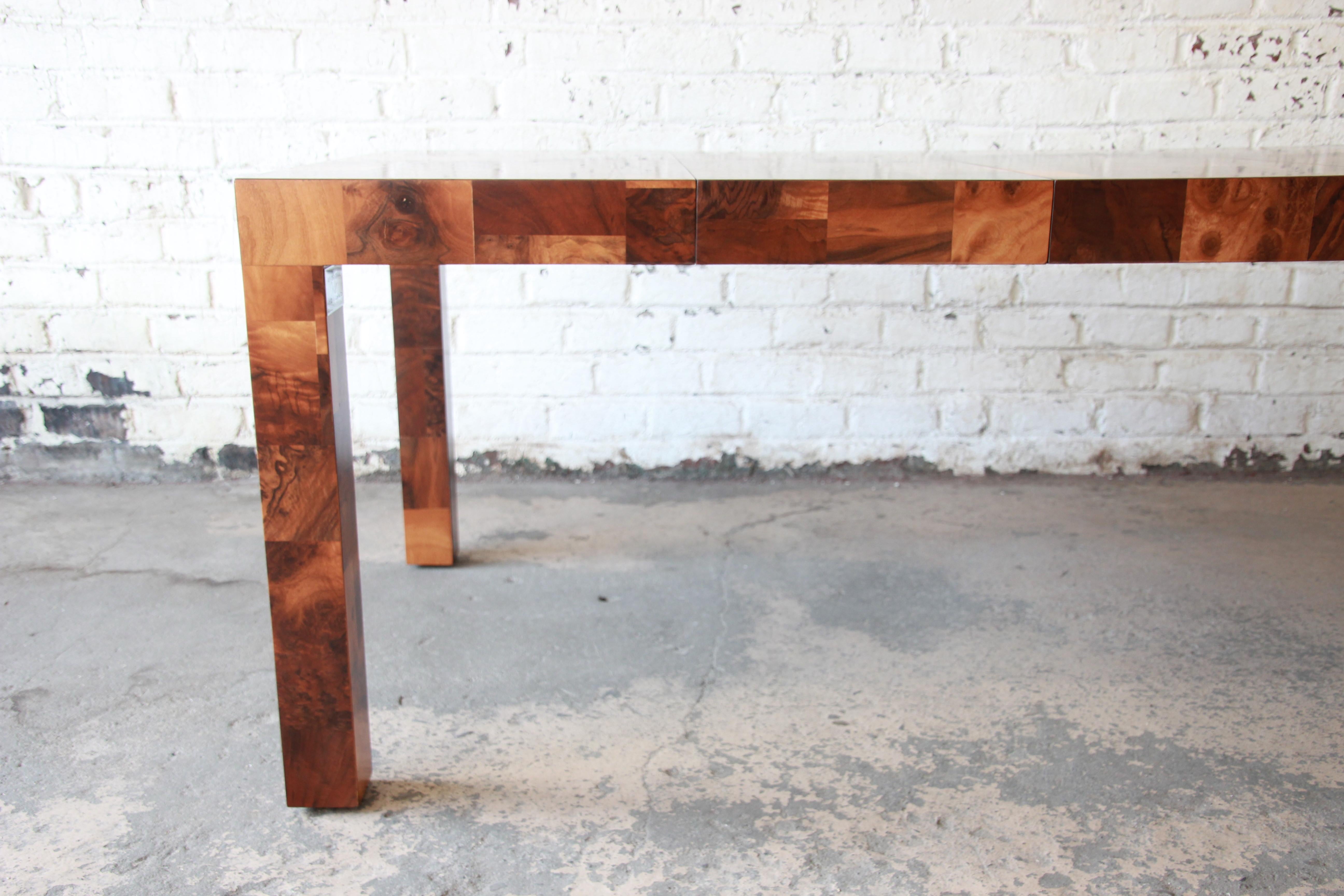 Late 20th Century Paul Evans for Directional Patchwork Burl Wood Parsons Extension Dining Table
