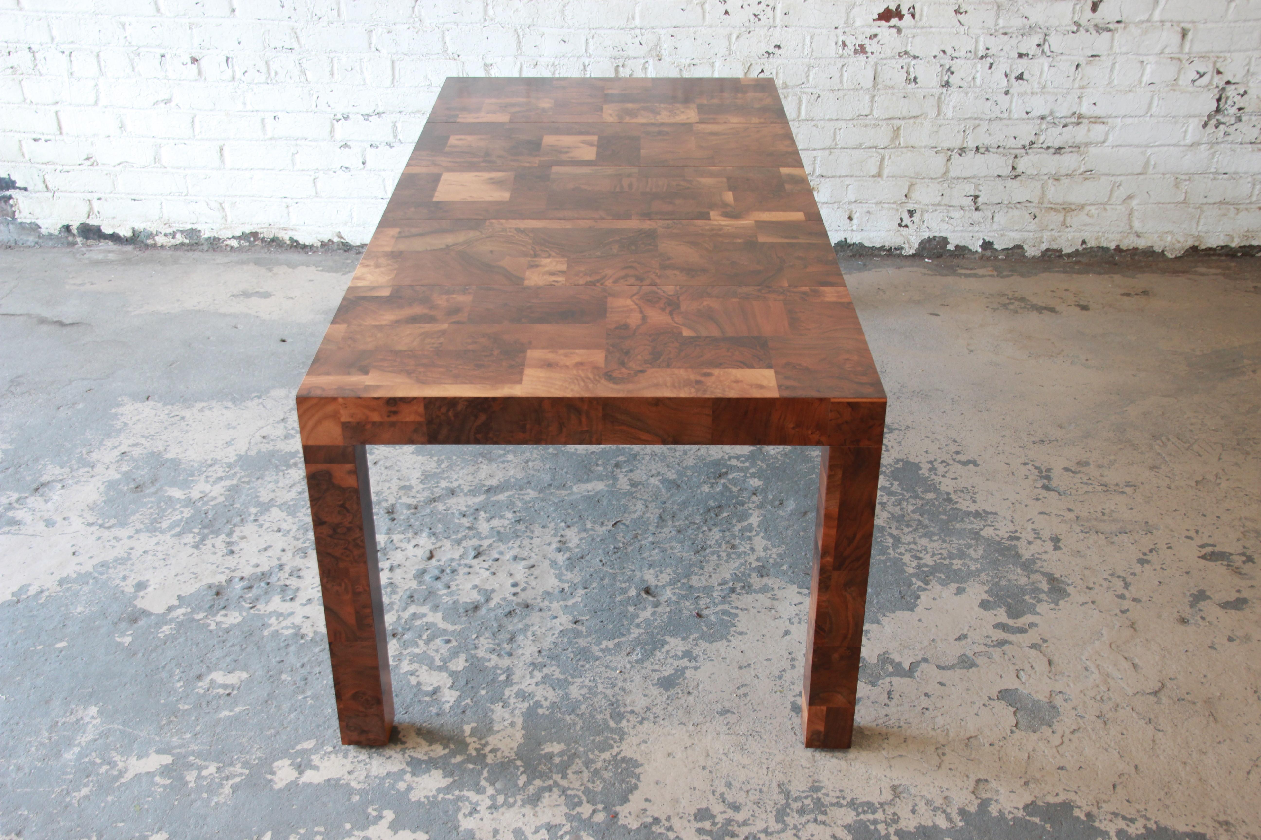 Paul Evans for Directional Patchwork Burl Wood Parsons Extension Dining Table 3