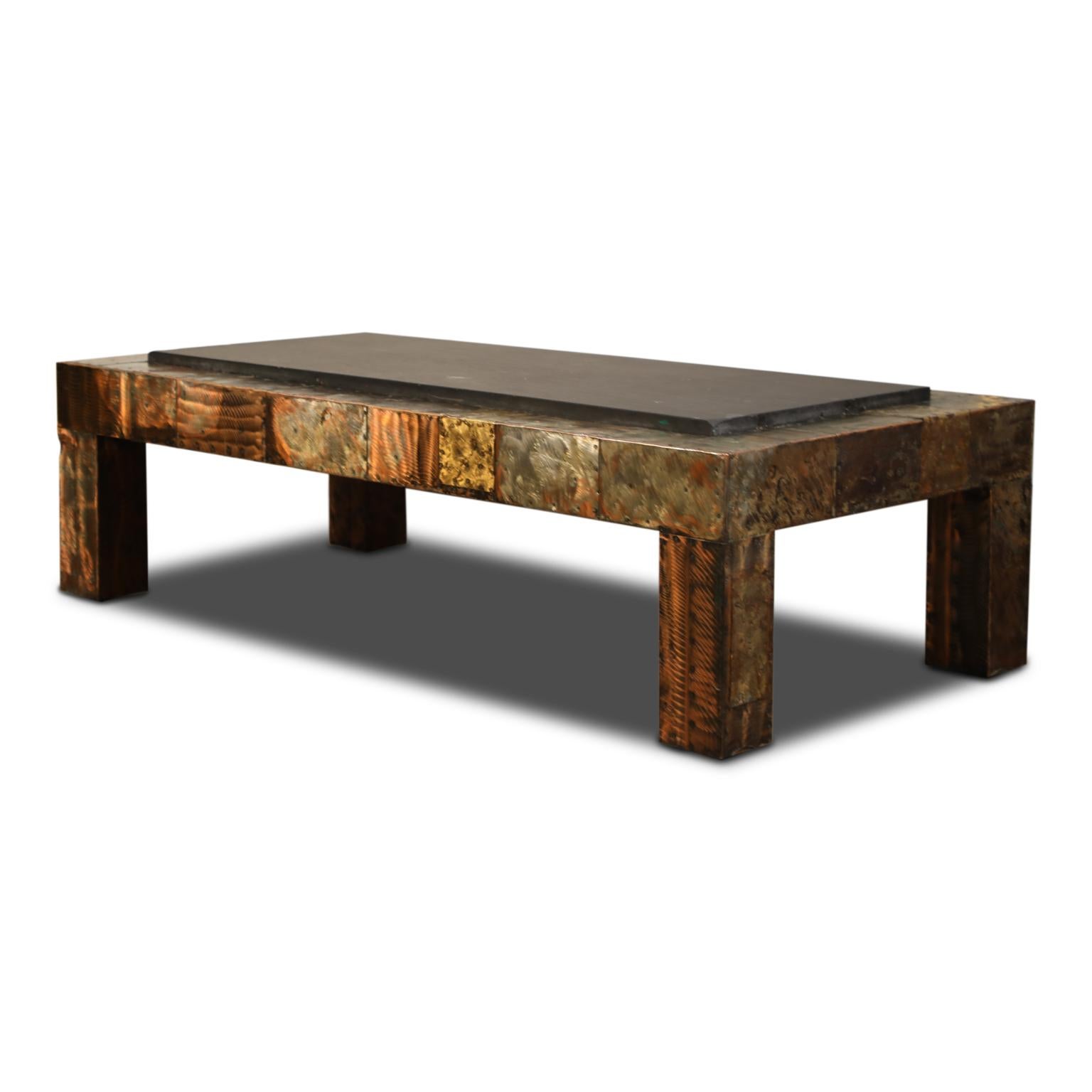Paul Evans for Directional Patchwork Copper Coffee Table with Slate Top, 1970s In Good Condition In Los Angeles, CA