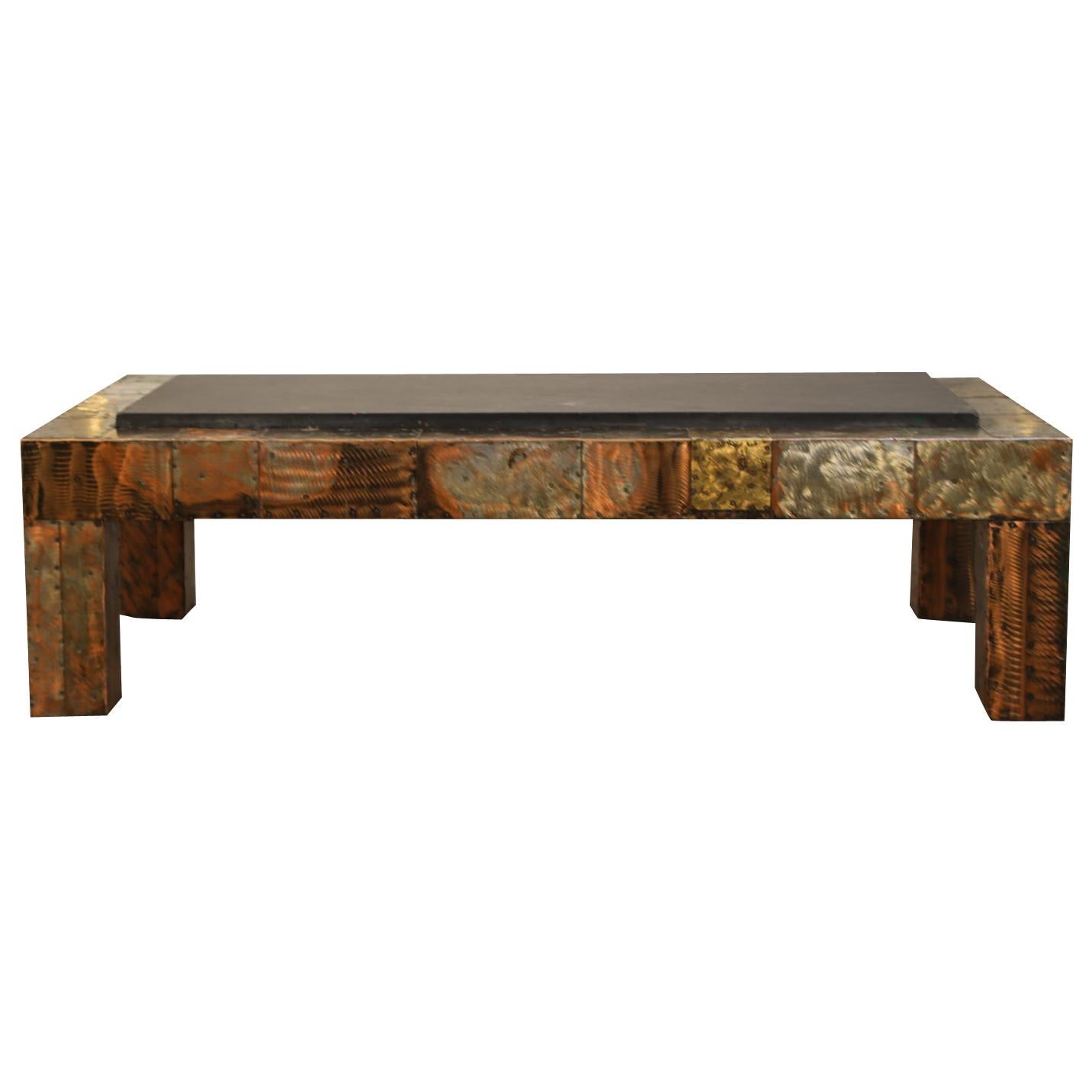 Paul Evans for Directional Patchwork Copper Coffee Table with Slate Top, 1970s
