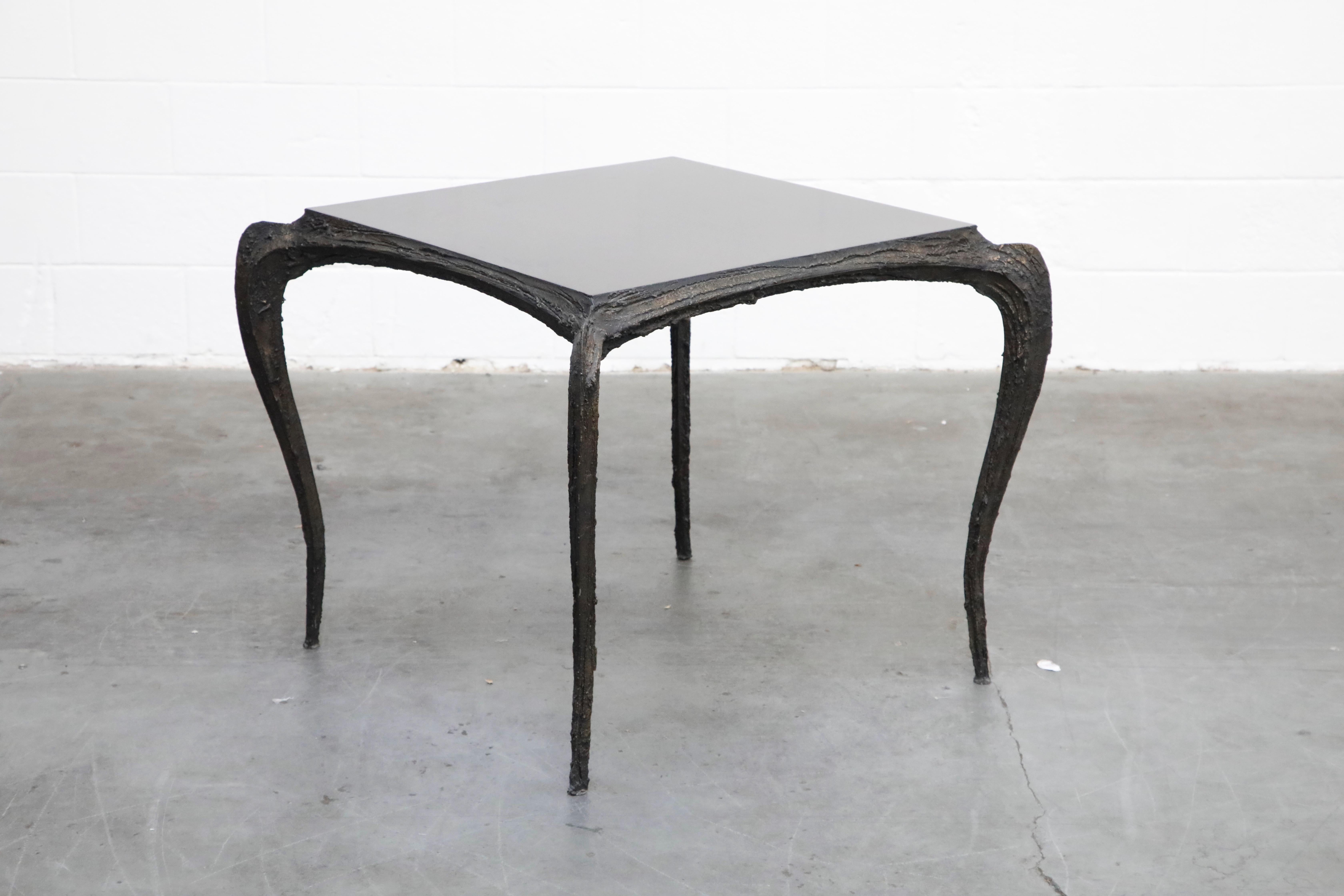 A stunning and incredibly rare Model PE-114 Paul Evans sculpted bronze cafe dining table (also works excellent as a game table or center table) which was part of the 
