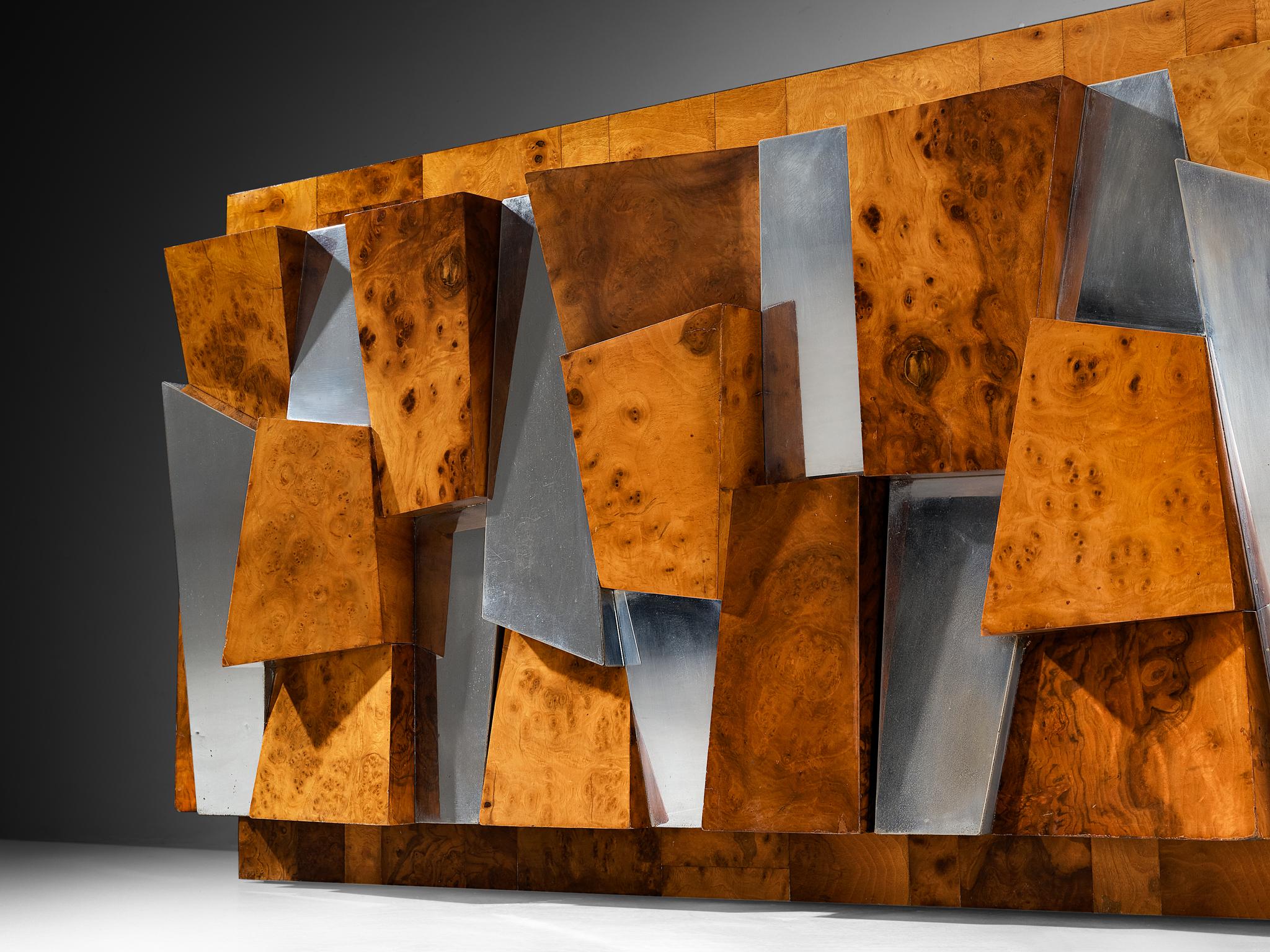 Paul Evans für Directional 'PE 300' Facettiertes Sideboard aus Chrom und Wurzelholz (amerikanisch) im Angebot