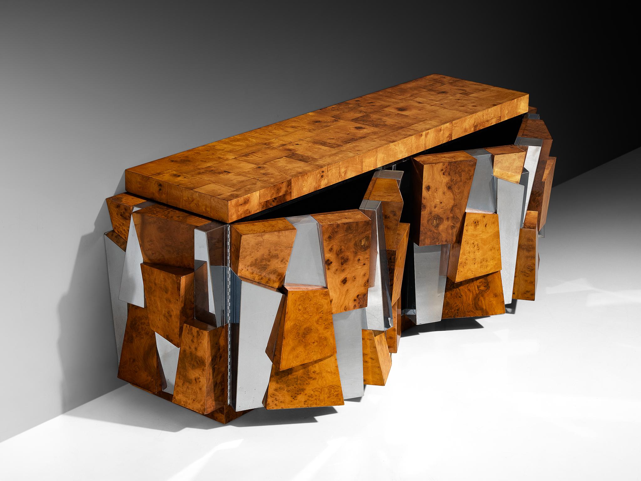 Paul Evans für Directional 'PE 300' Facettiertes Sideboard aus Chrom und Wurzelholz im Angebot 2