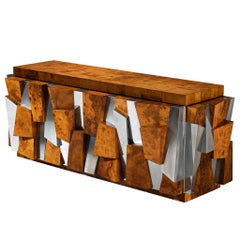 Paul Evans for Directional 'PE 300' Faceted Sideboard in Chrome and Burlwood