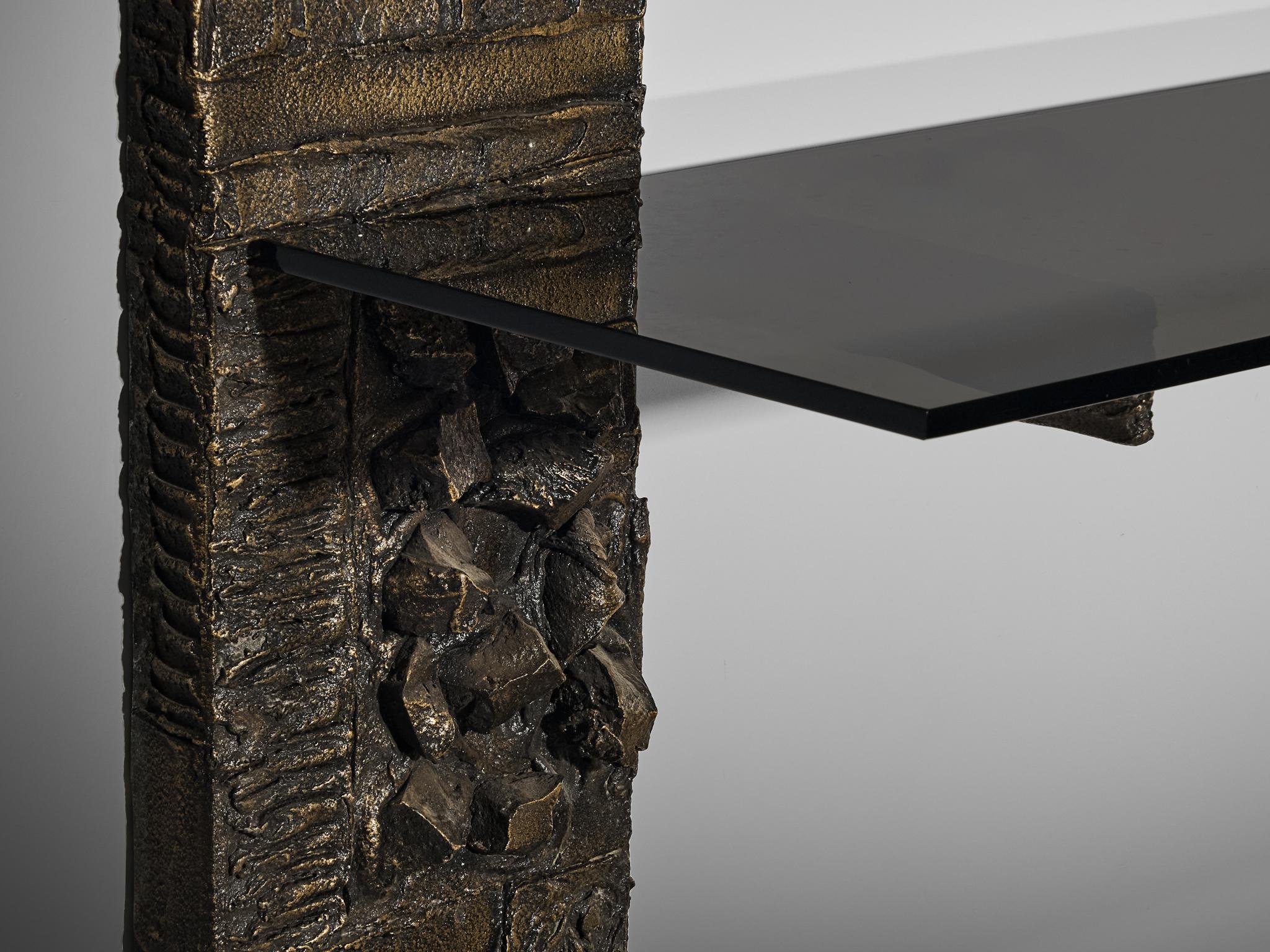 Paul Evans for Directional 'PE 68' Wall Unit in Bronzed Resin and Glass For Sale 4