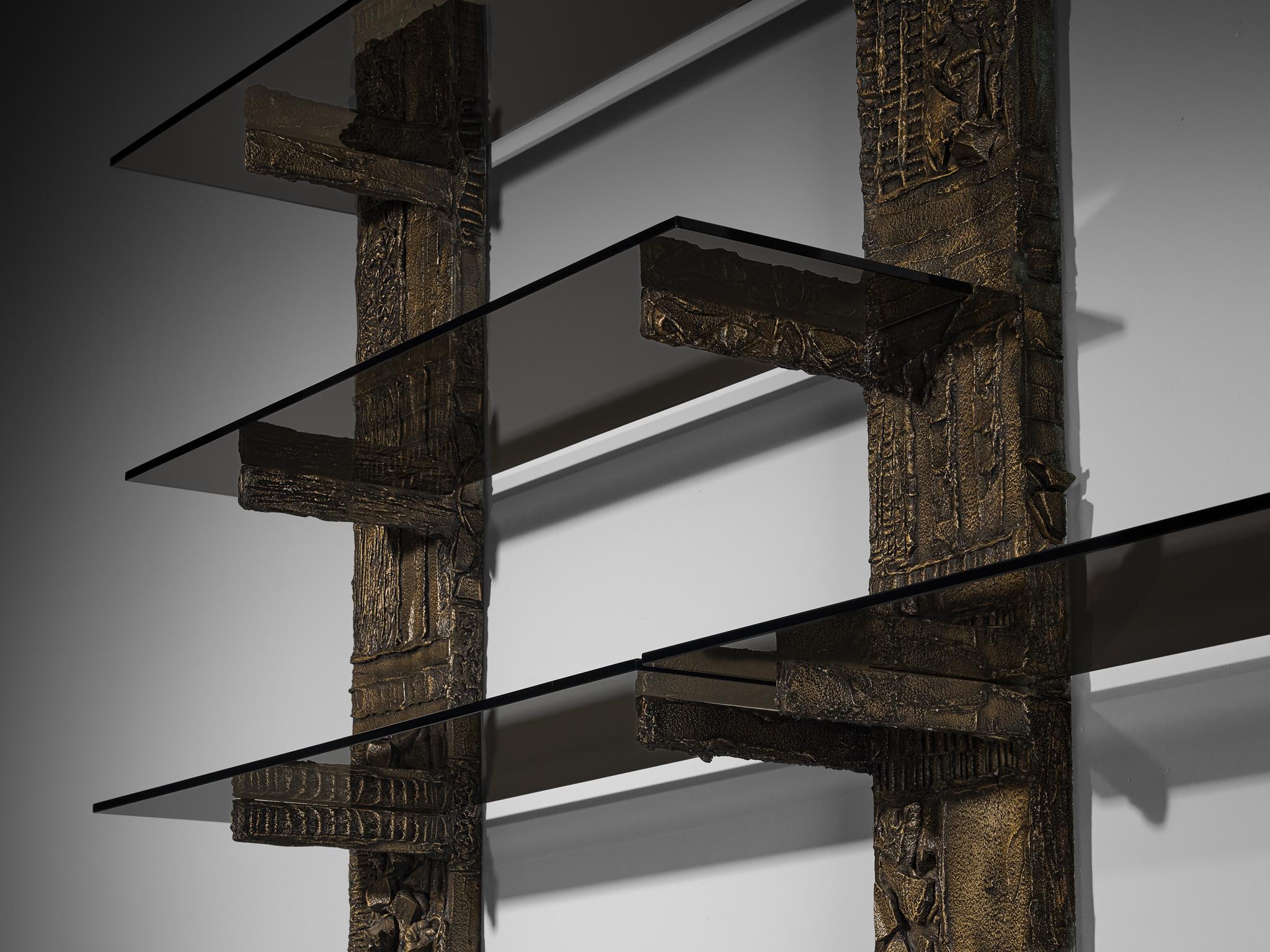 Paul Evans for Directional 'PE 68' Wall Unit in Bronzed Resin and Glass For Sale 6