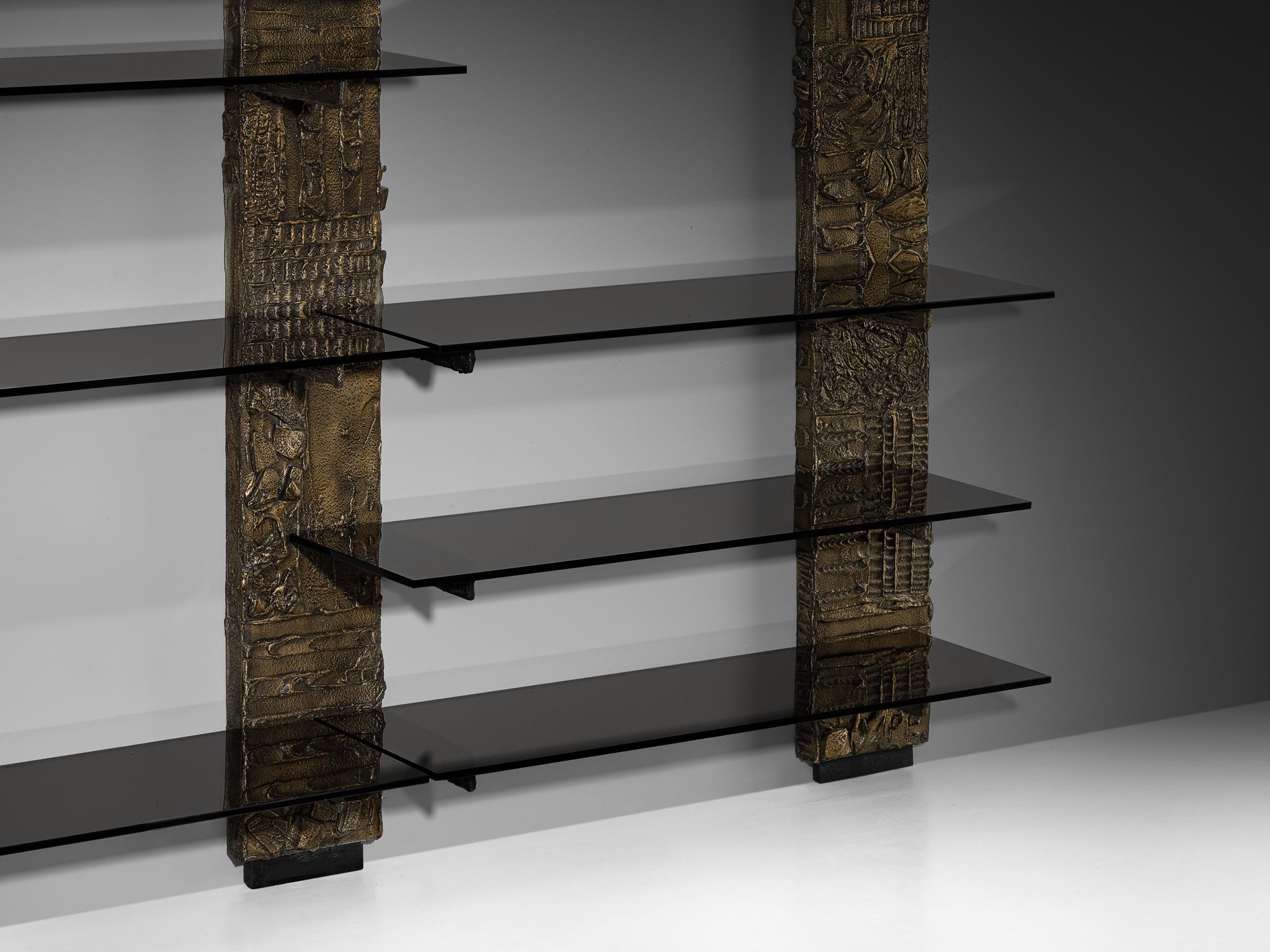 Paul Evans for Directional 'PE 68' Wall Unit in Bronzed Resin and Glass For Sale 7