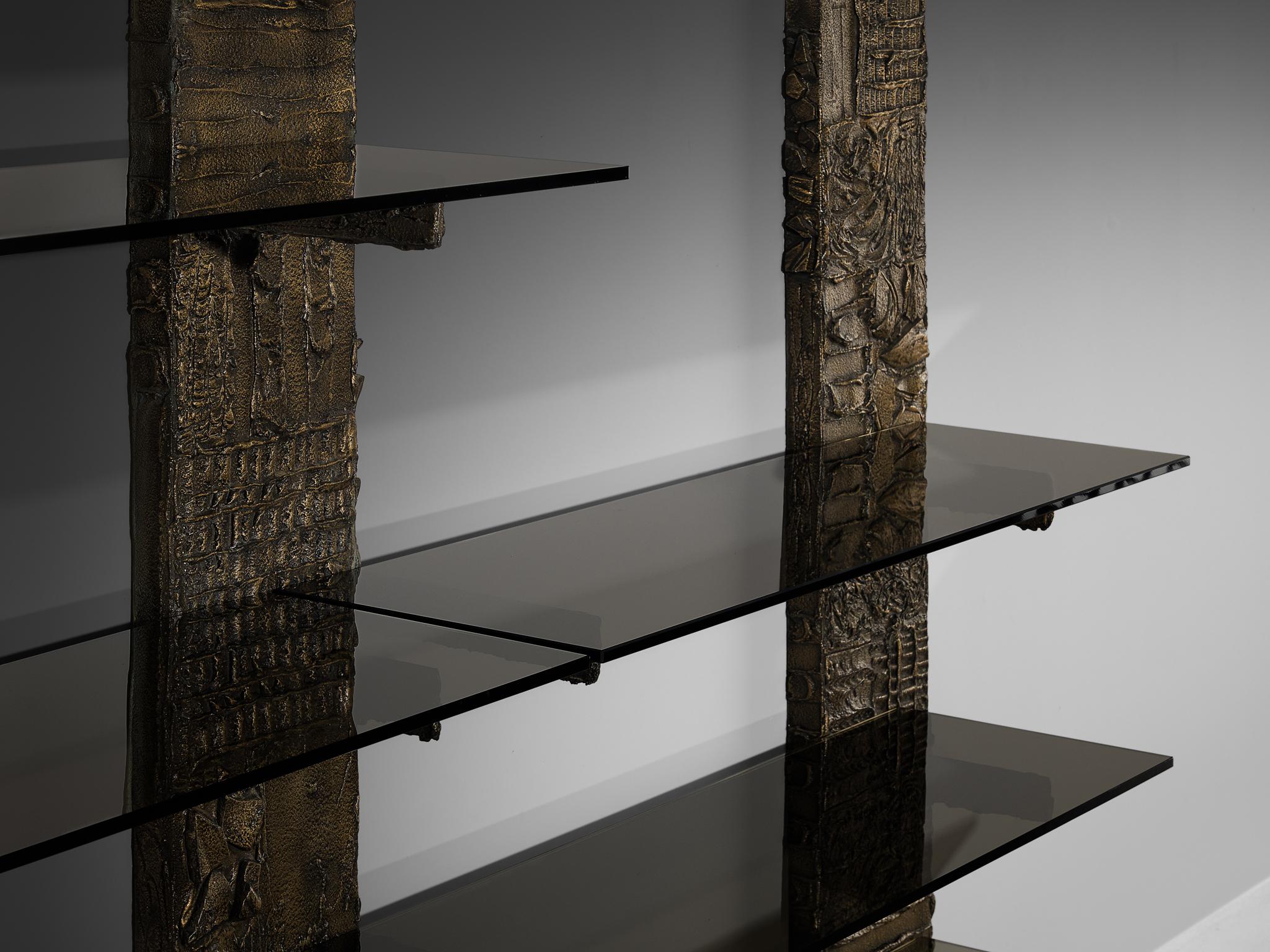 Post-Modern Paul Evans for Directional 'PE 68' Wall Unit in Bronzed Resin and Glass For Sale