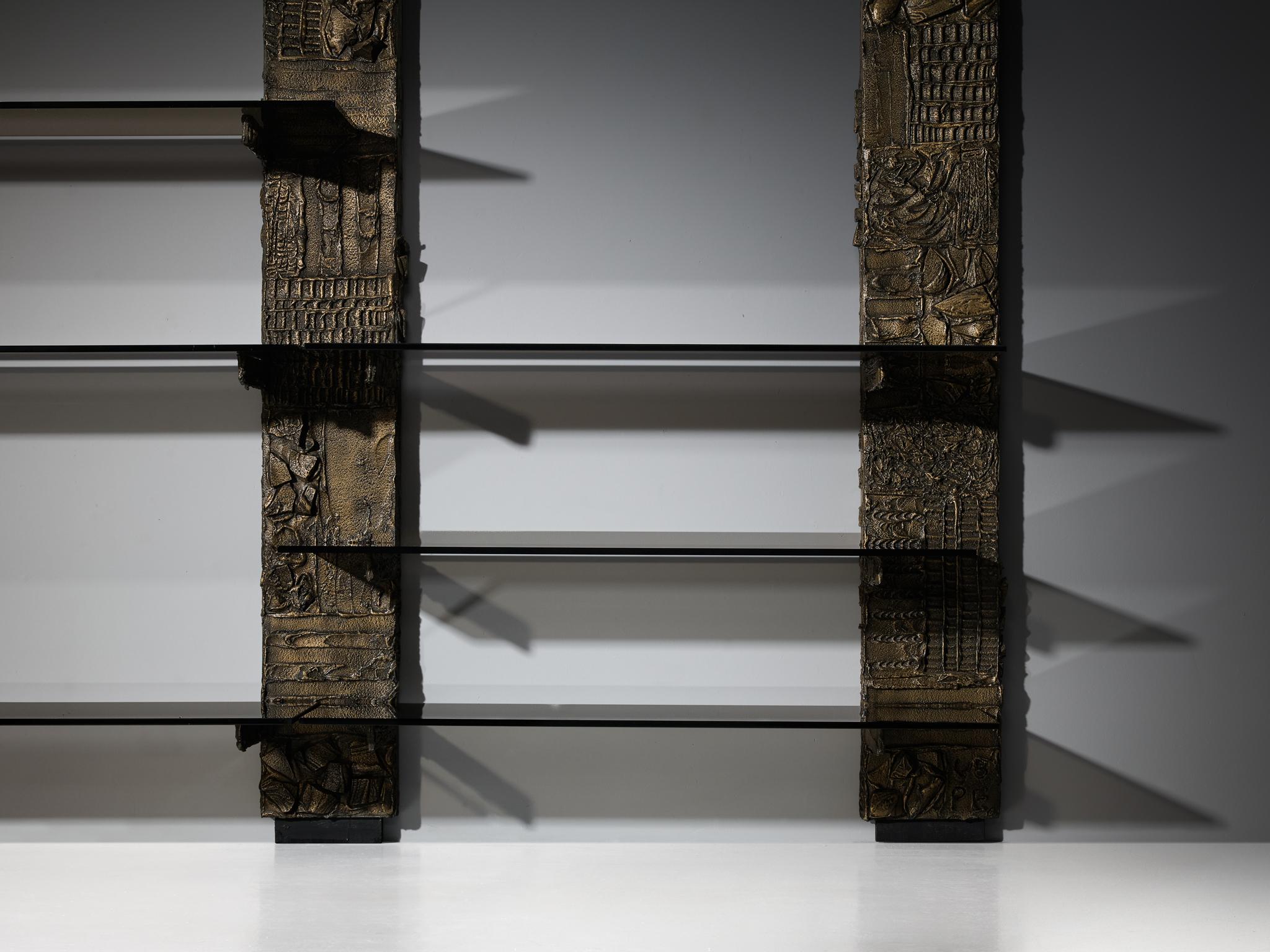 Paul Evans for Directional 'PE 68' Wall Unit in Bronzed Resin and Glass For Sale 1