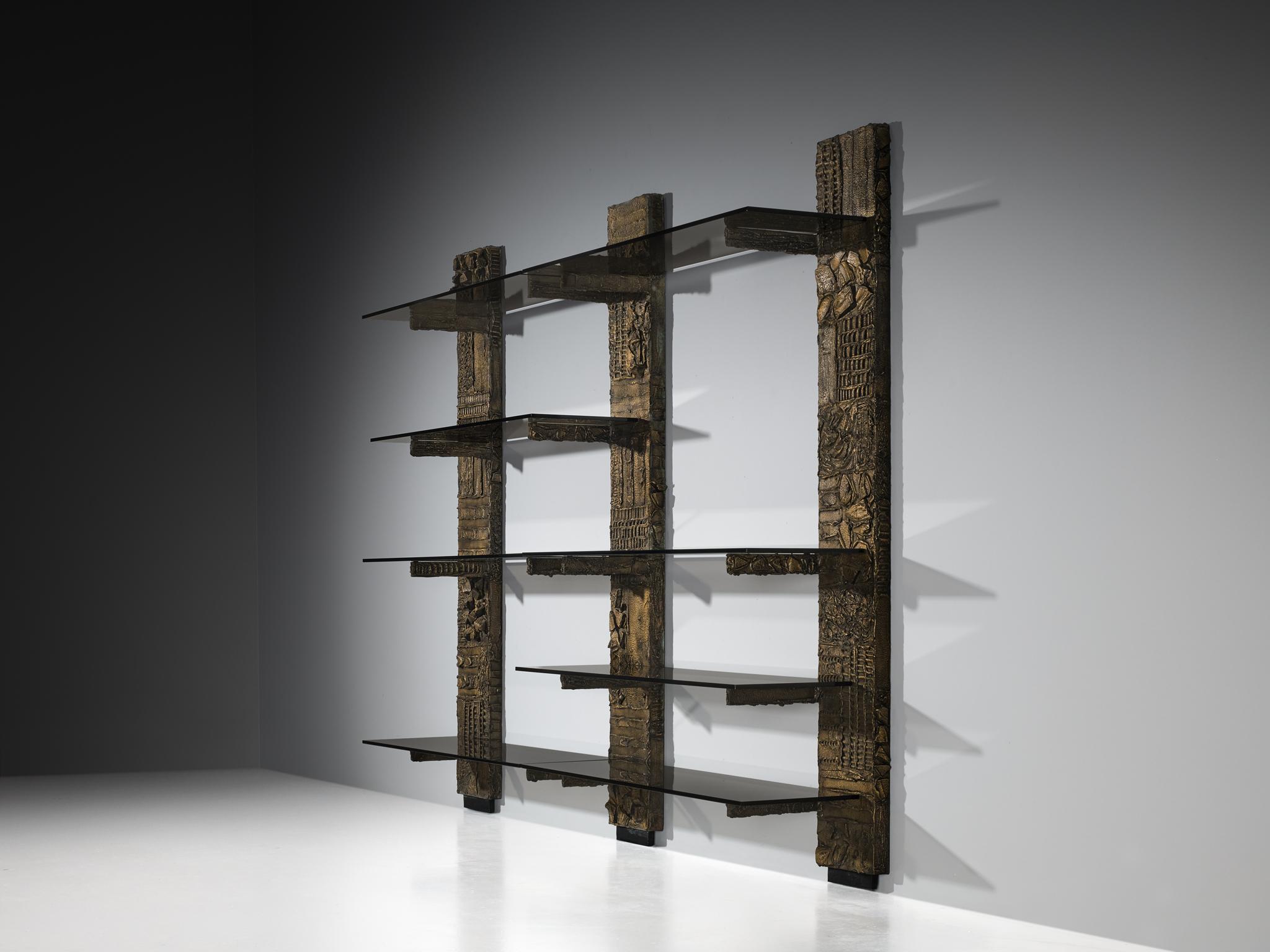 Paul Evans for Directional 'PE 68' Wall Unit in Bronzed Resin and Glass For Sale 2