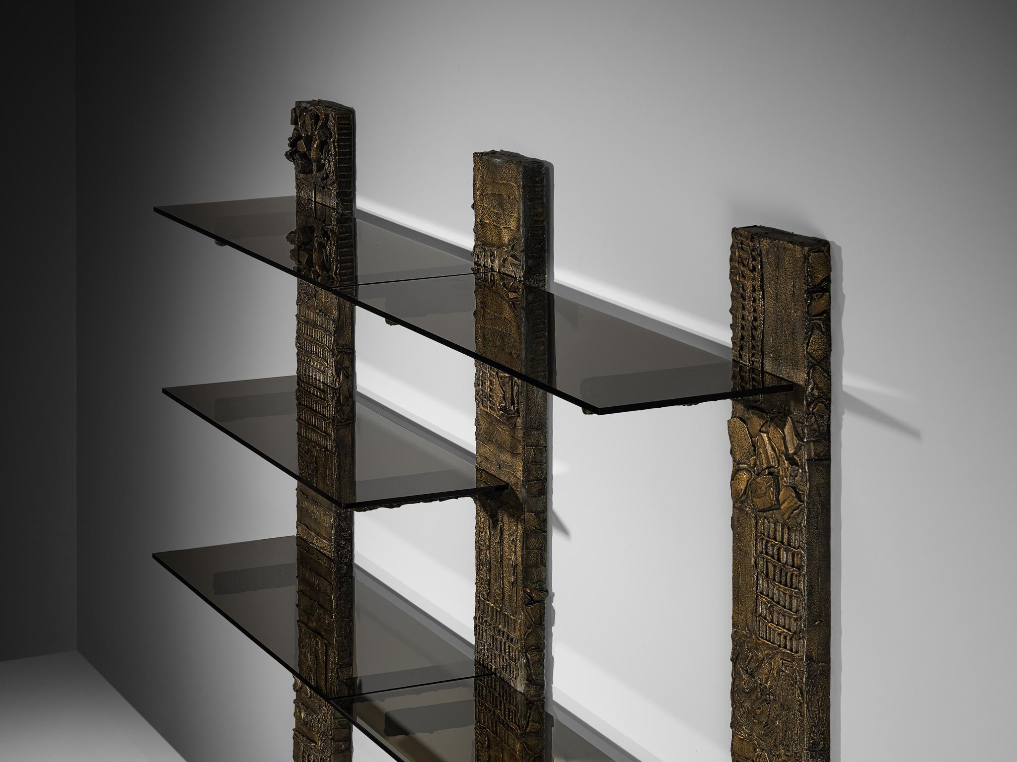 Paul Evans for Directional 'PE 68' Wall Unit in Bronzed Resin and Glass For Sale 3
